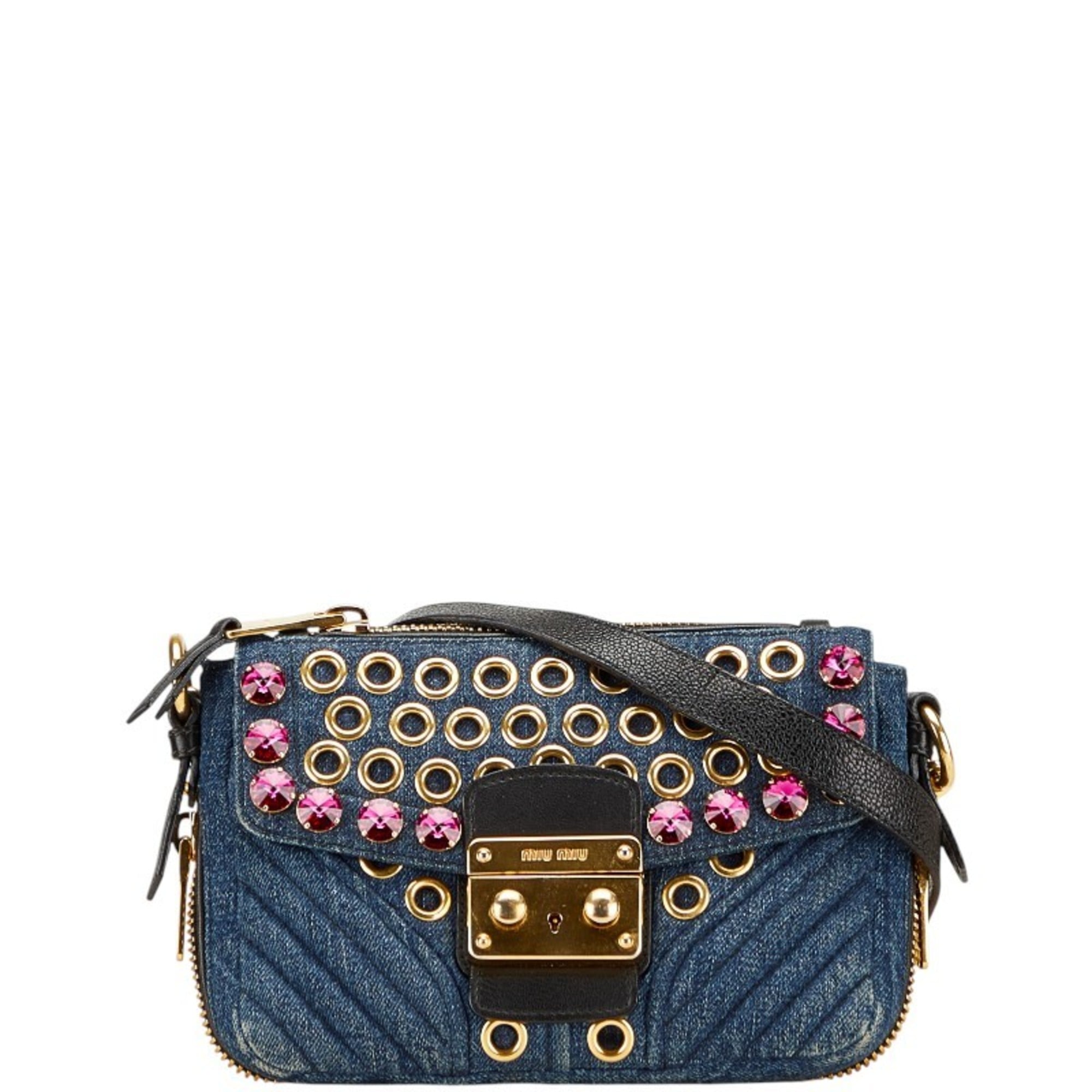 Miu Miu Multi-Color Denim Leather Shoulder Bag (Pre-Owned)