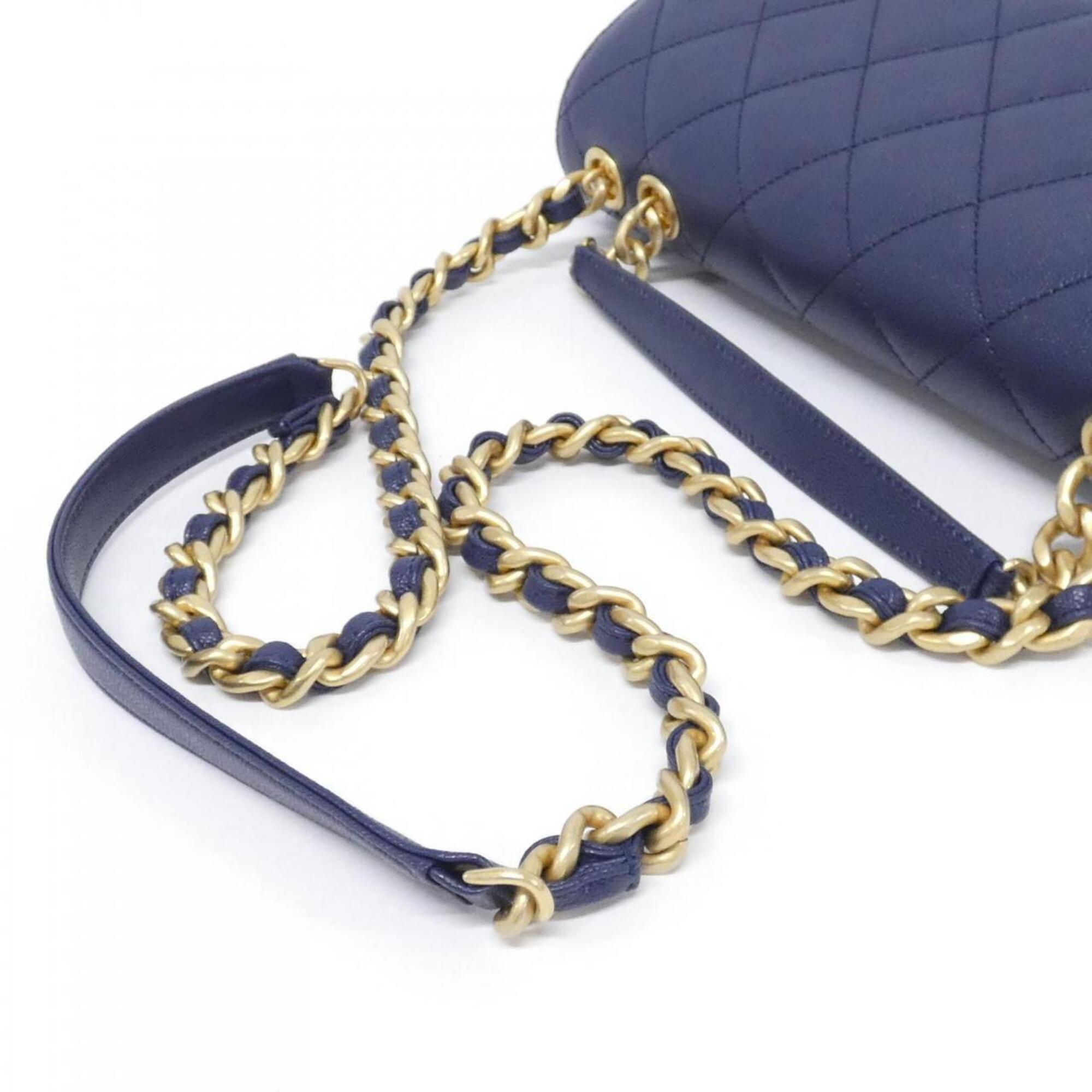 Chanel Navy Grained Calfskin Handbag (Pre-Owned)