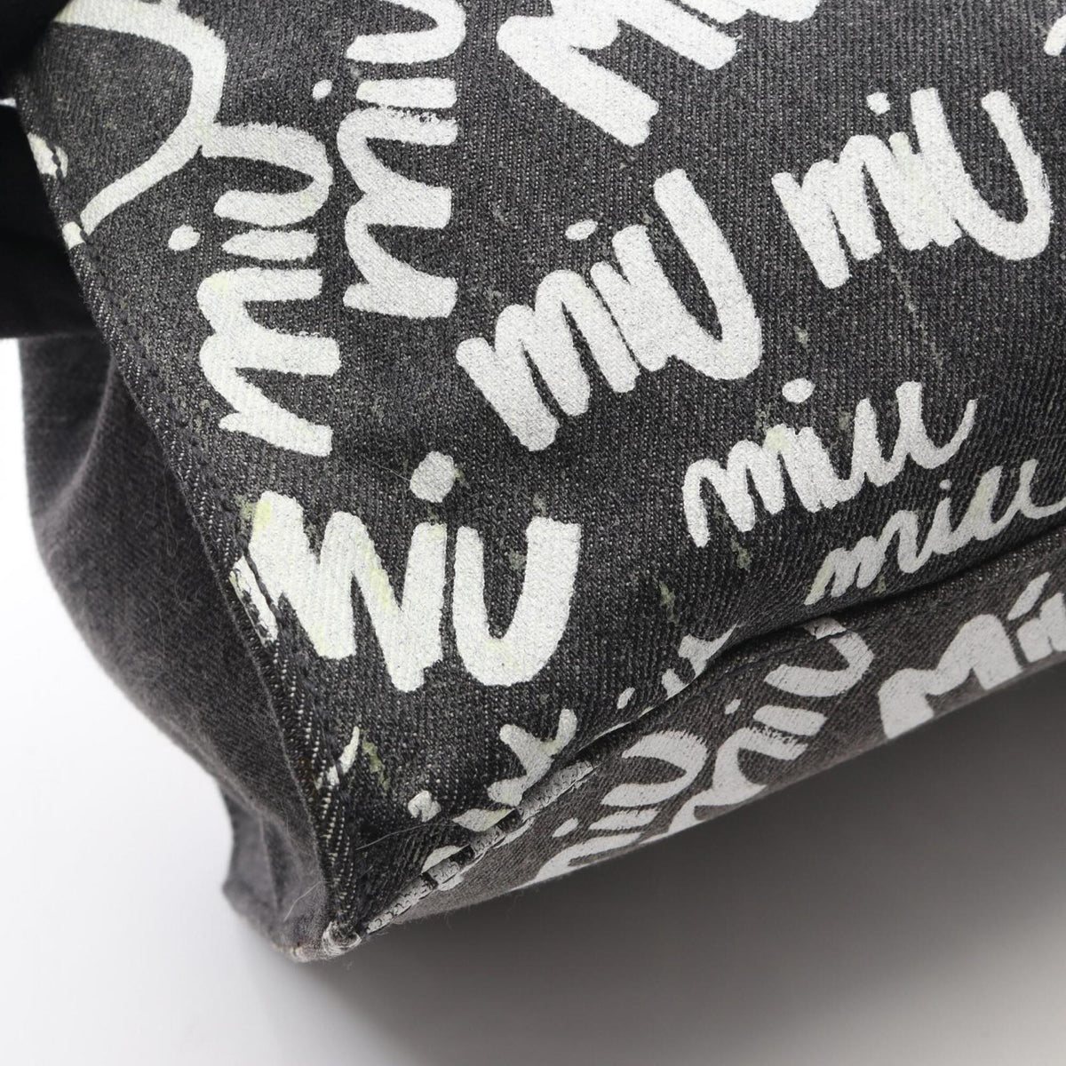 Miu Miu Gray White Canvas Handbag Tote Bag (Pre-Owned)