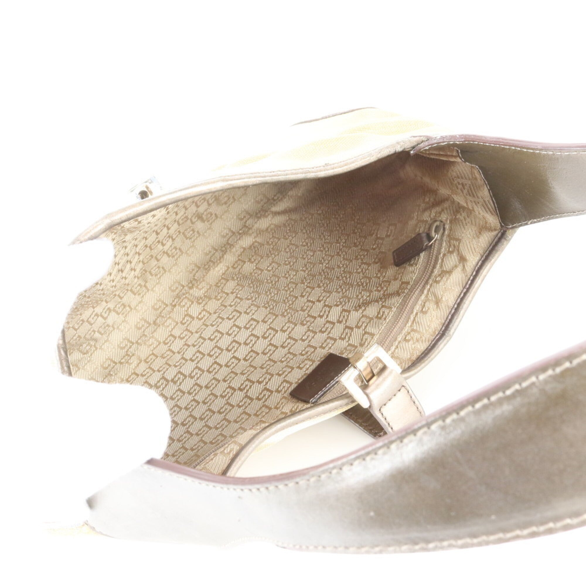 Gucci Gold Leather Canvas Handbag Shoulder Bag Tote Bag (Pre-Owned)