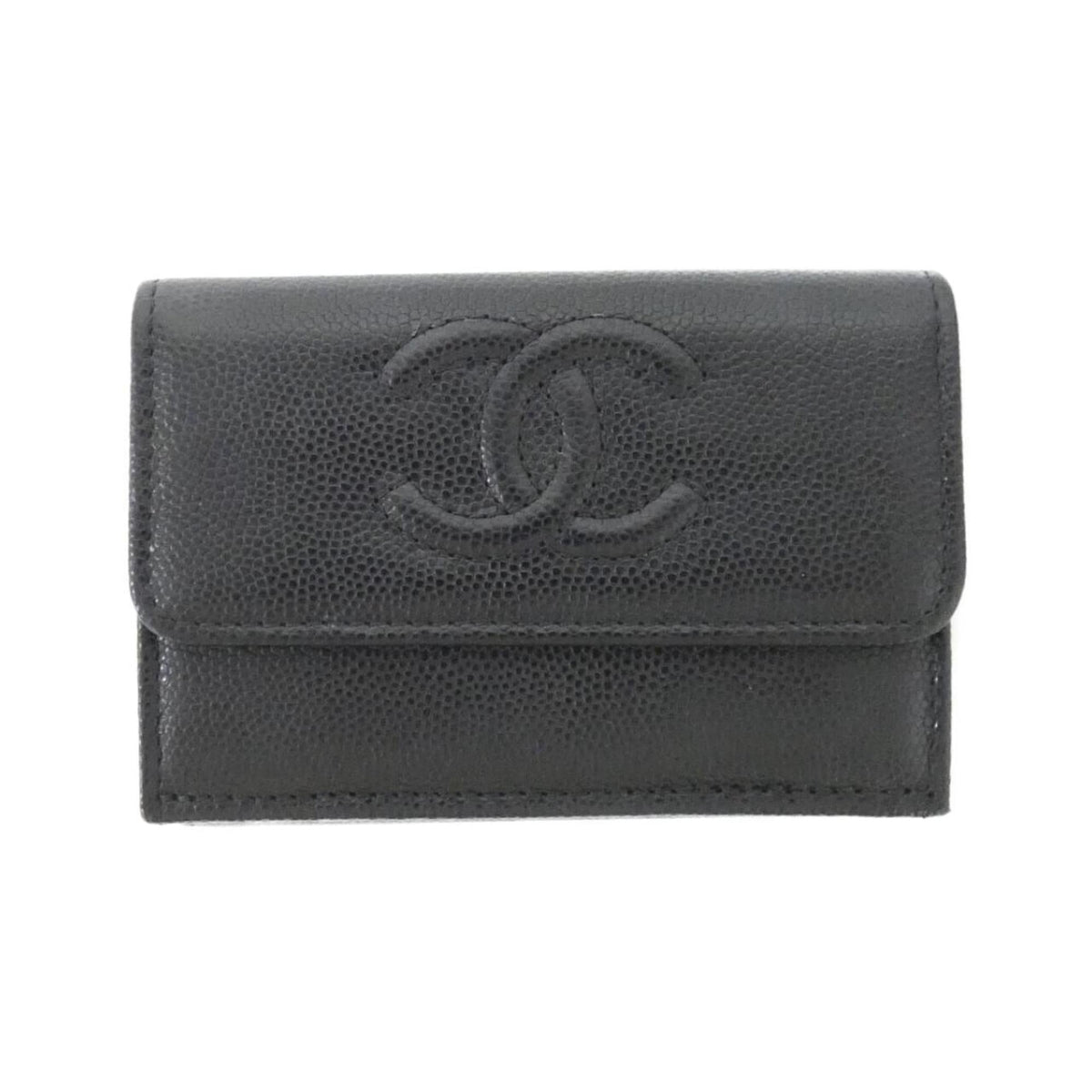 Chanel Black Grained Calfskin Wallet (Tri-Fold) (Pre-Owned)