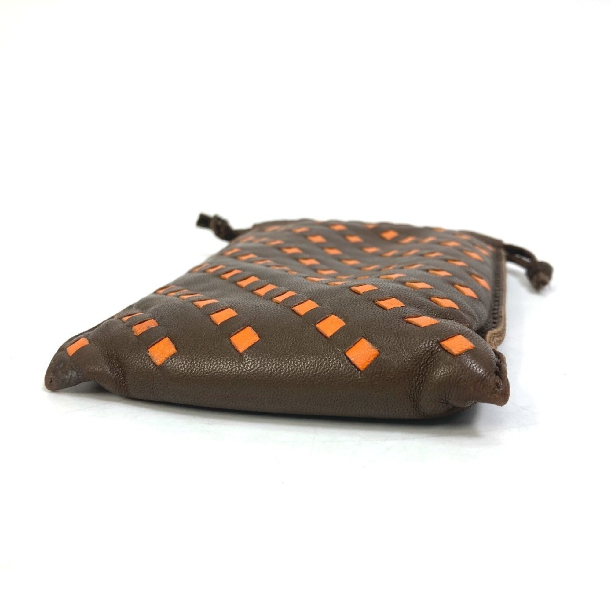 Hermes Brown Orange Agneau Milo Pouch (Pre-Owned)
