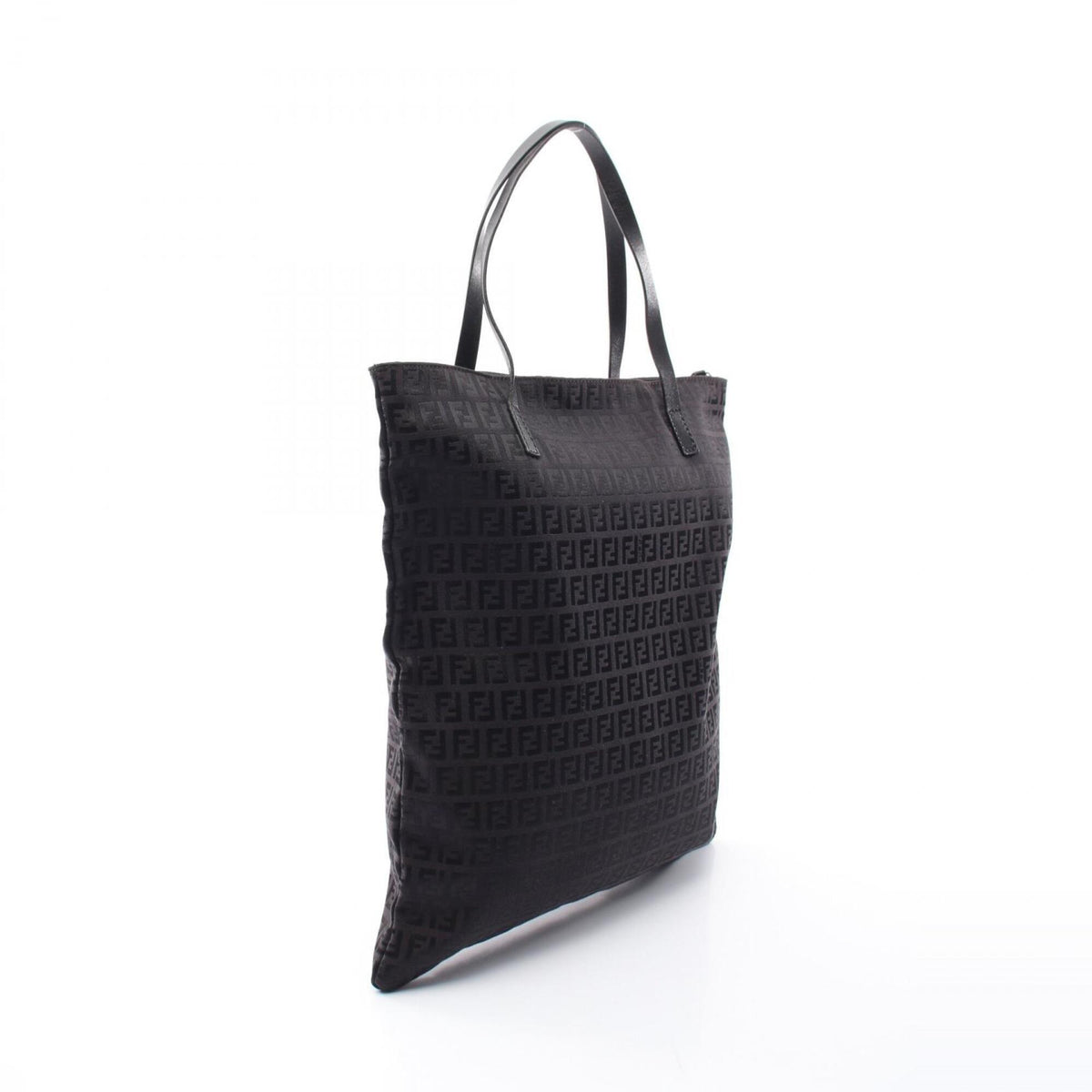 Fendi Zucchino Black Canvas Leather Handbag Tote Bag (Pre-Owned)