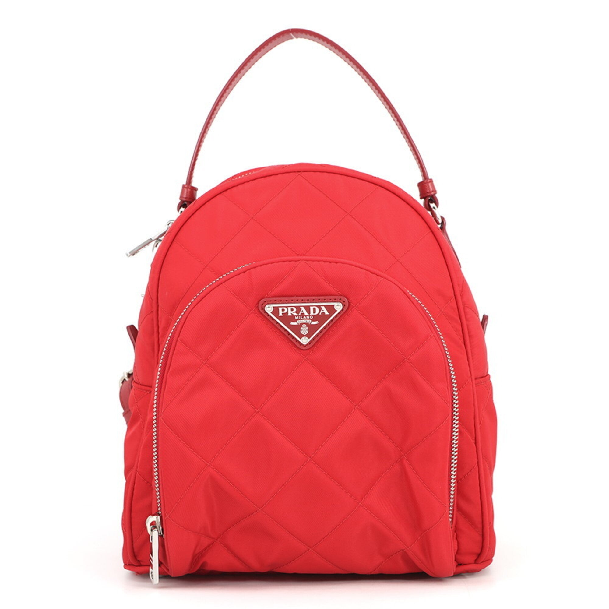 Prada Red Color Nylon Leather Backpack (Pre-Owned)