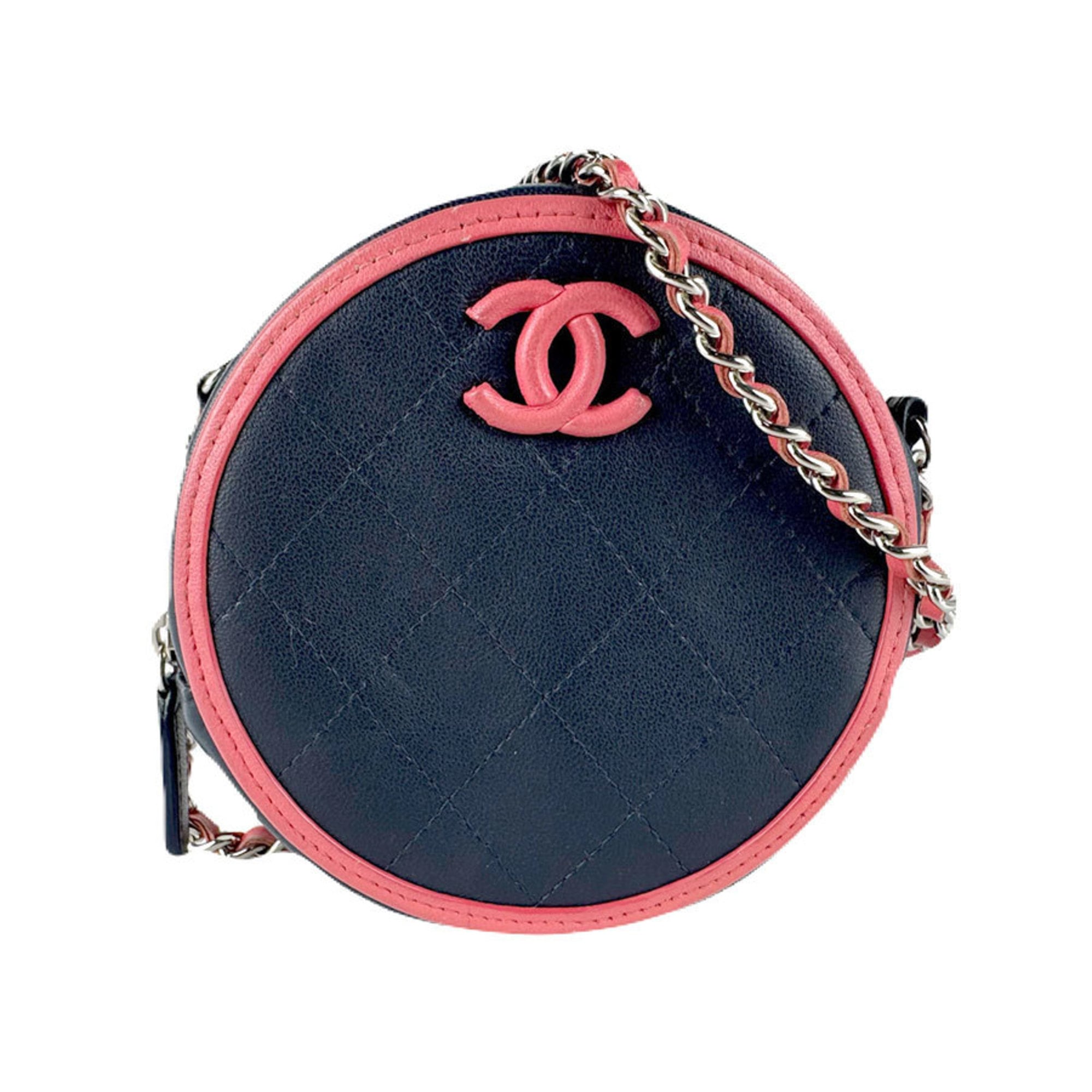 Chanel Navy Pink Leather Shoulder Bag (Pre-Owned)