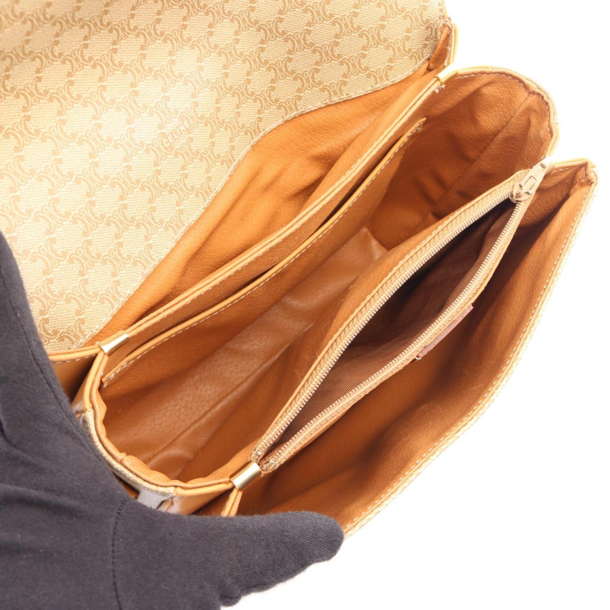 Celine Macadam Beige Brown Coated Canvas Handbag Shoulder Bag (Pre-Owned)