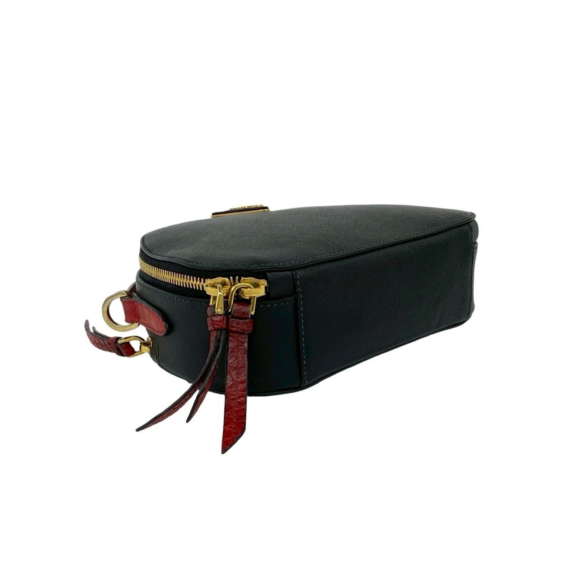 Prada Black Red Color Leather Shoulder Bag (Pre-Owned)