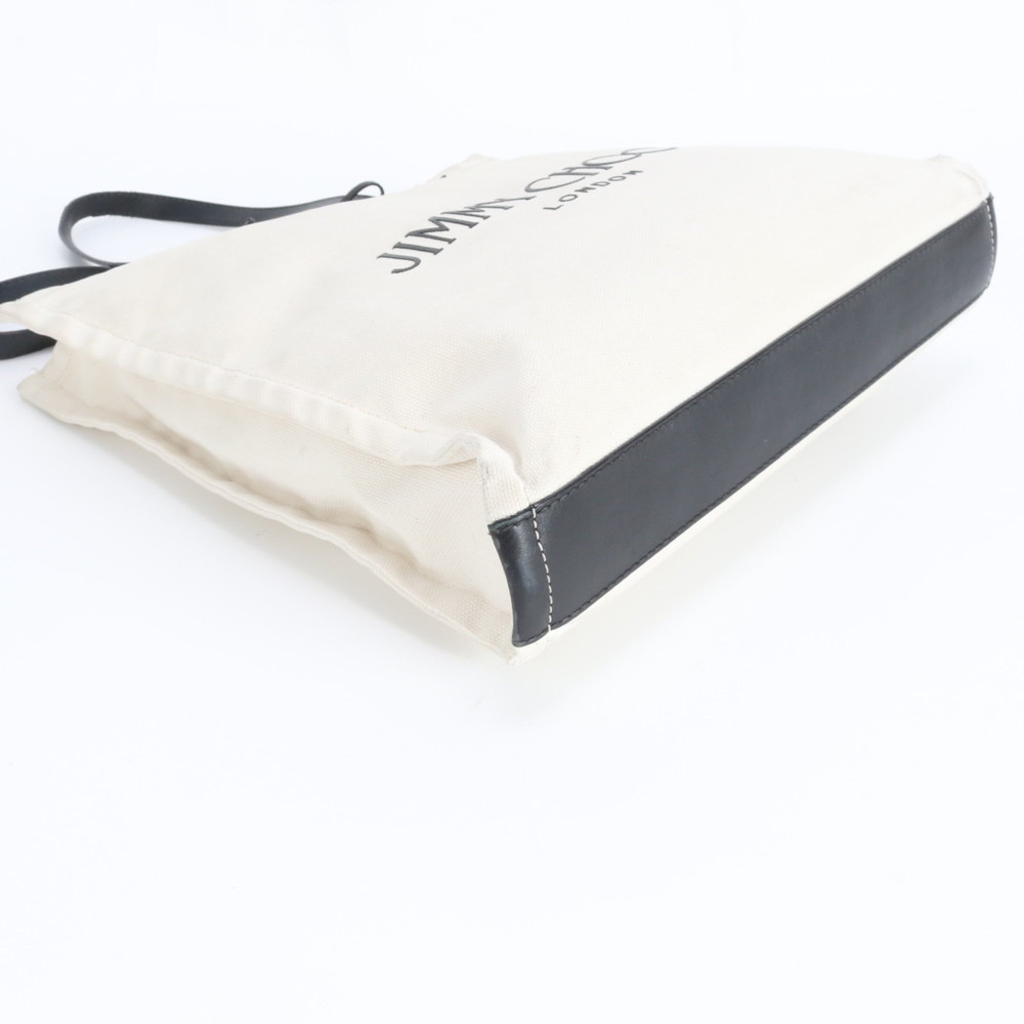 Jimmy Choo Black Off-White Leather Canvas Handbag Tote Bag (Pre-Owned)
