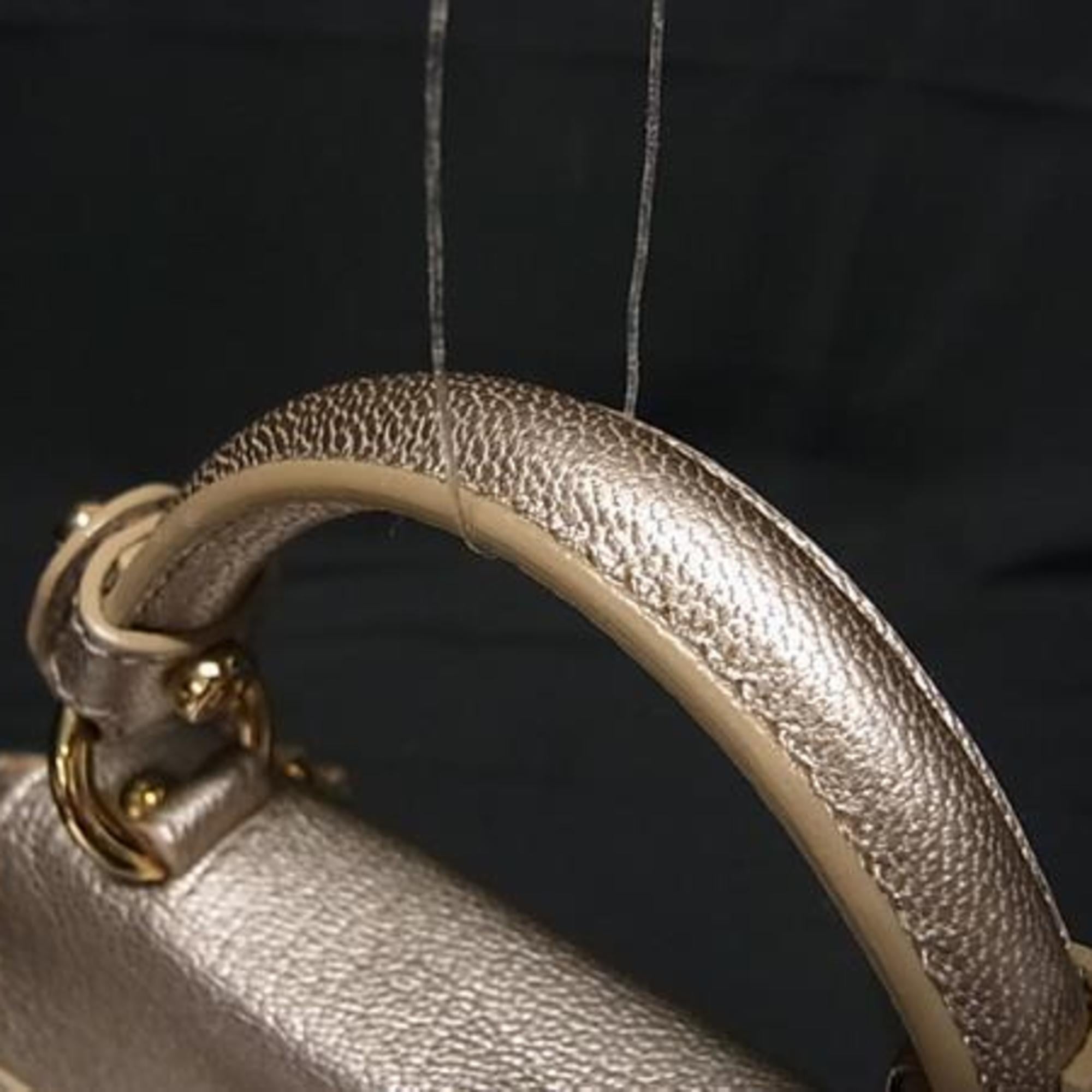 Salvatore Ferragamo Gancini Metallic Pink Beige Leather Handbag Shoulder Bag Tote Bag (Pre-Owned)
