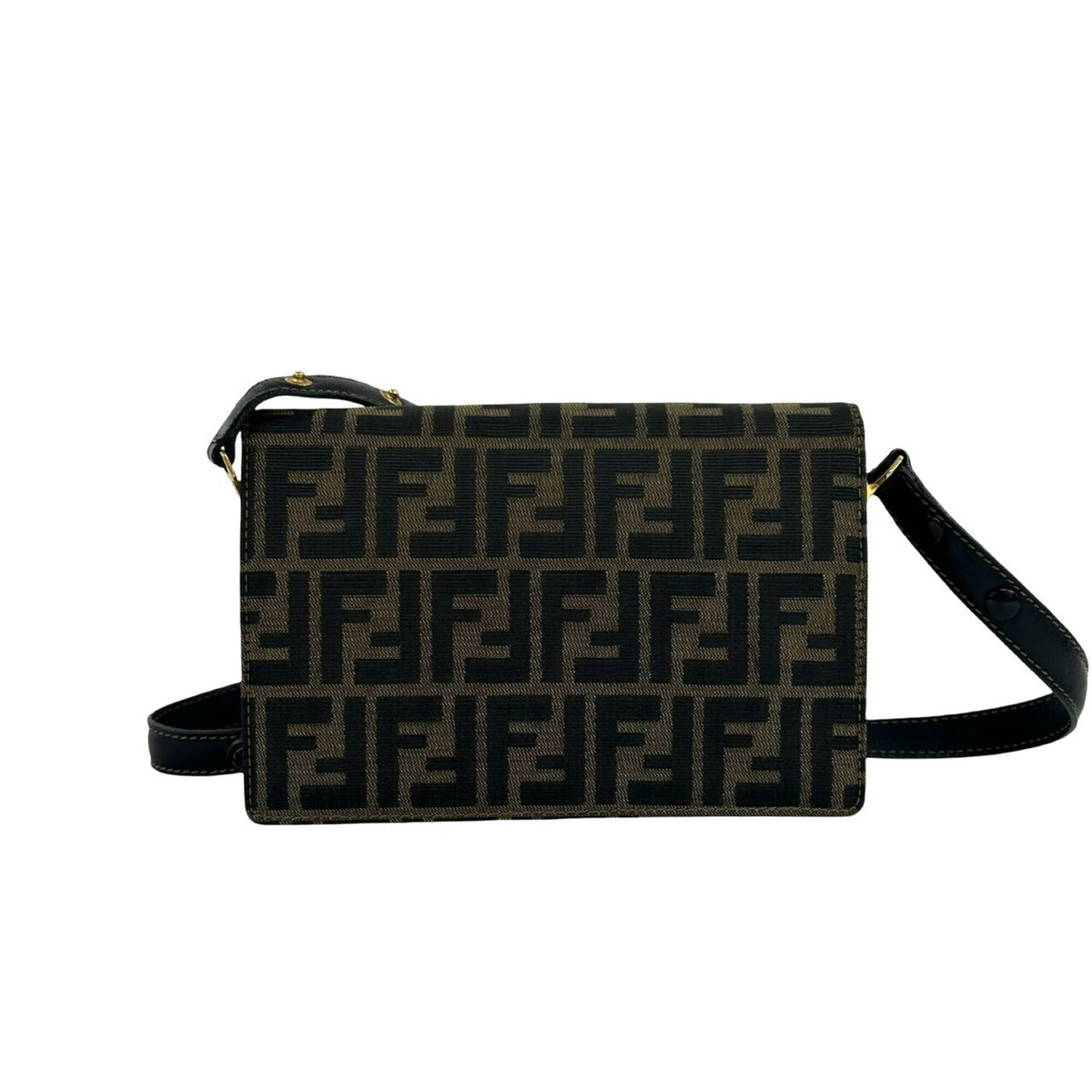 Fendi Black Brown Canvas Leather Pochette Shoulder Bag (Pre-Owned)