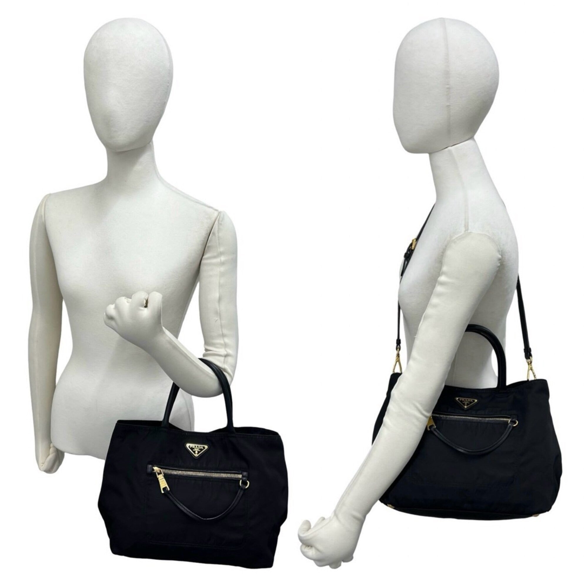 Prada Black Nylon Leather Handbag Shoulder Bag Tote Bag (Pre-Owned)