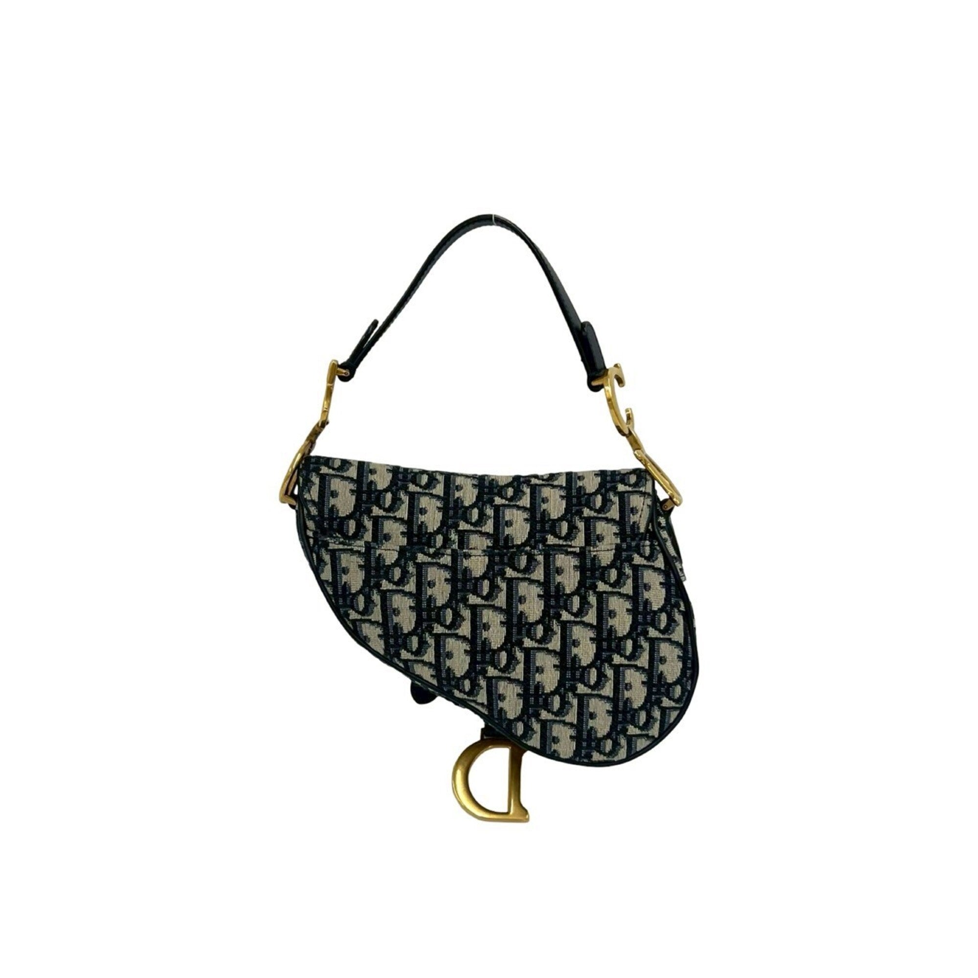 Christian Dior Navy Canvas Leather Handbag Saddle Bag Shoulder Bag (Pre-Owned)