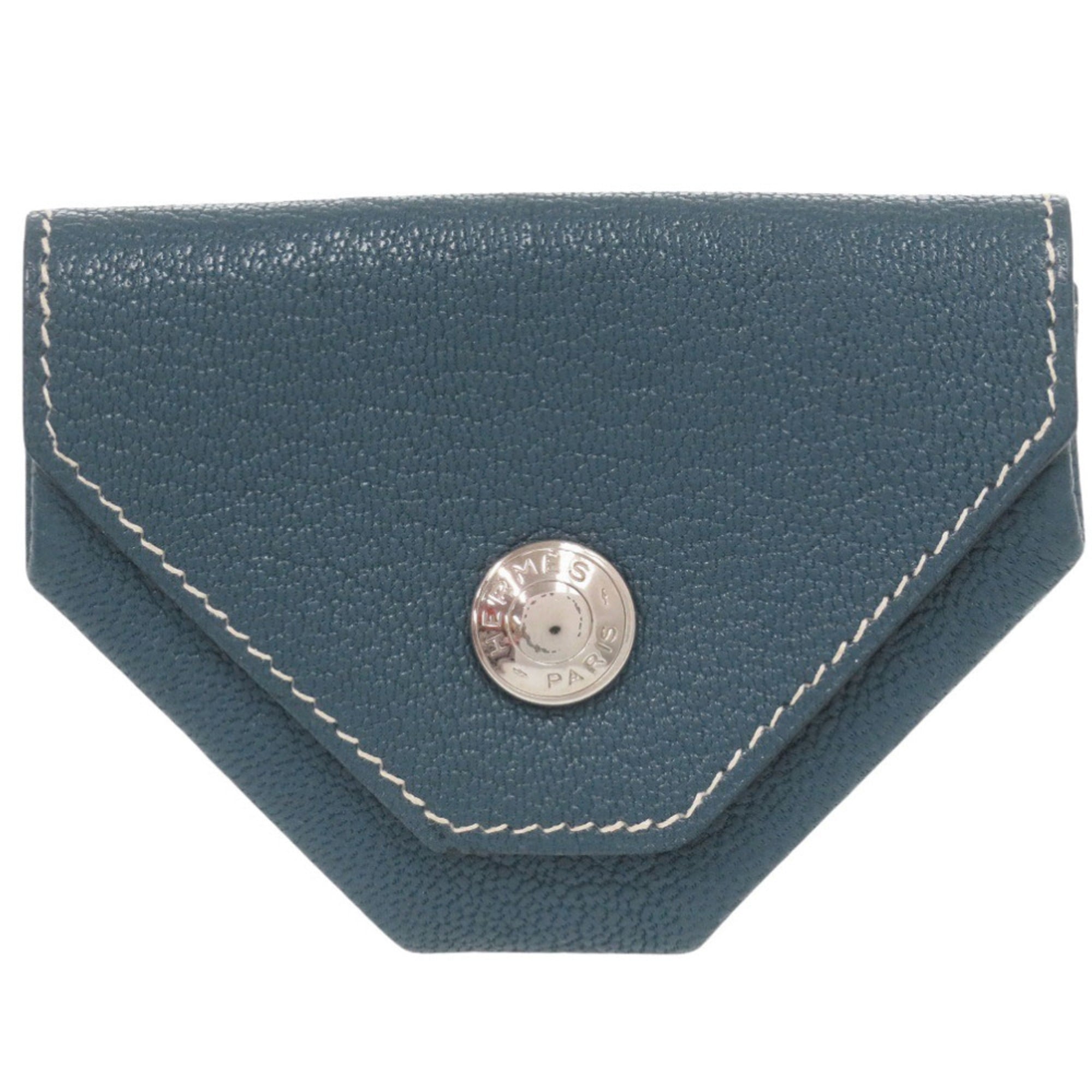Hermes Blue Chevre Leather Coin Purse/Coin Case (Pre-Owned)