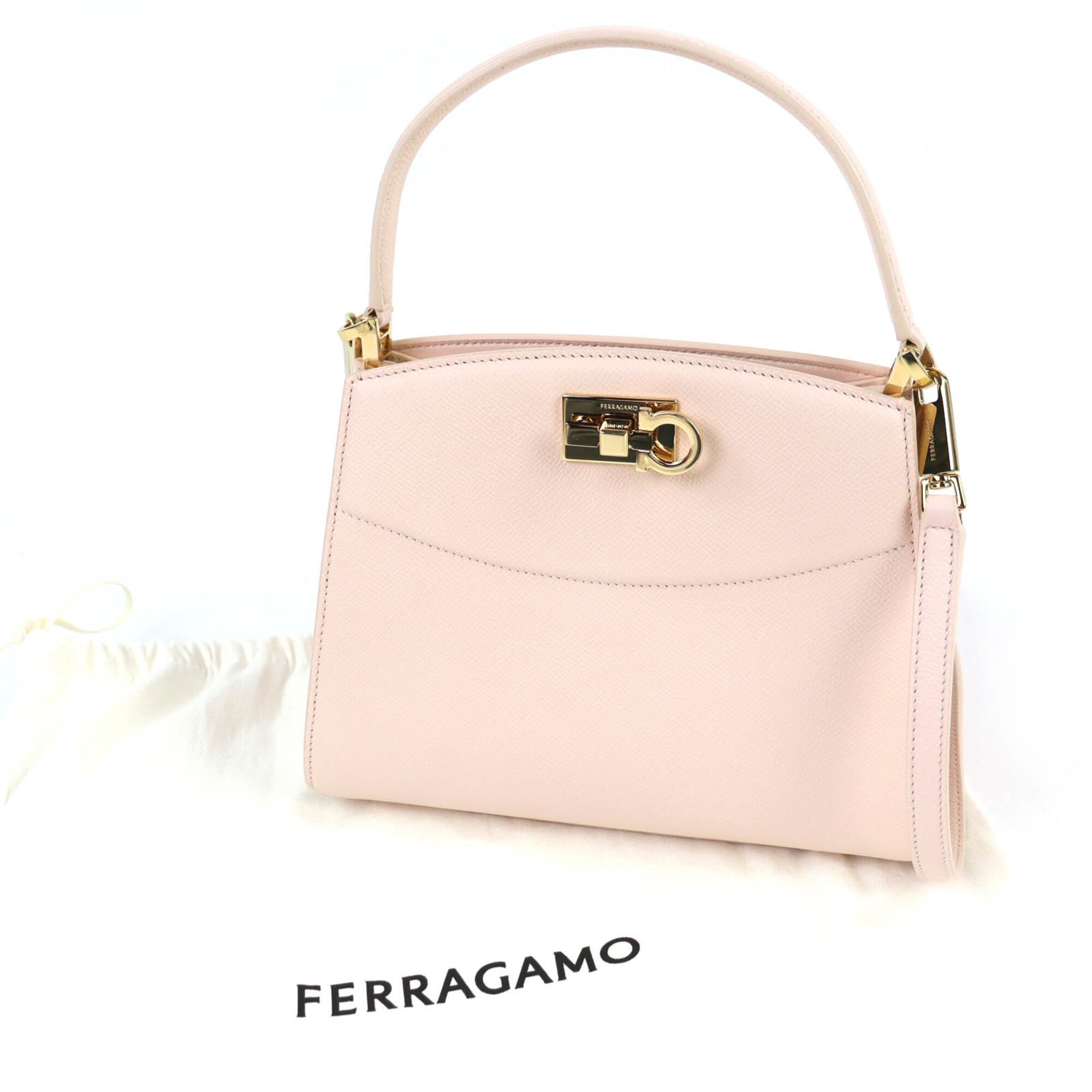 Salvatore Ferragamo Gancini Gold Leather Handbag Shoulder Bag (Pre-Owned)