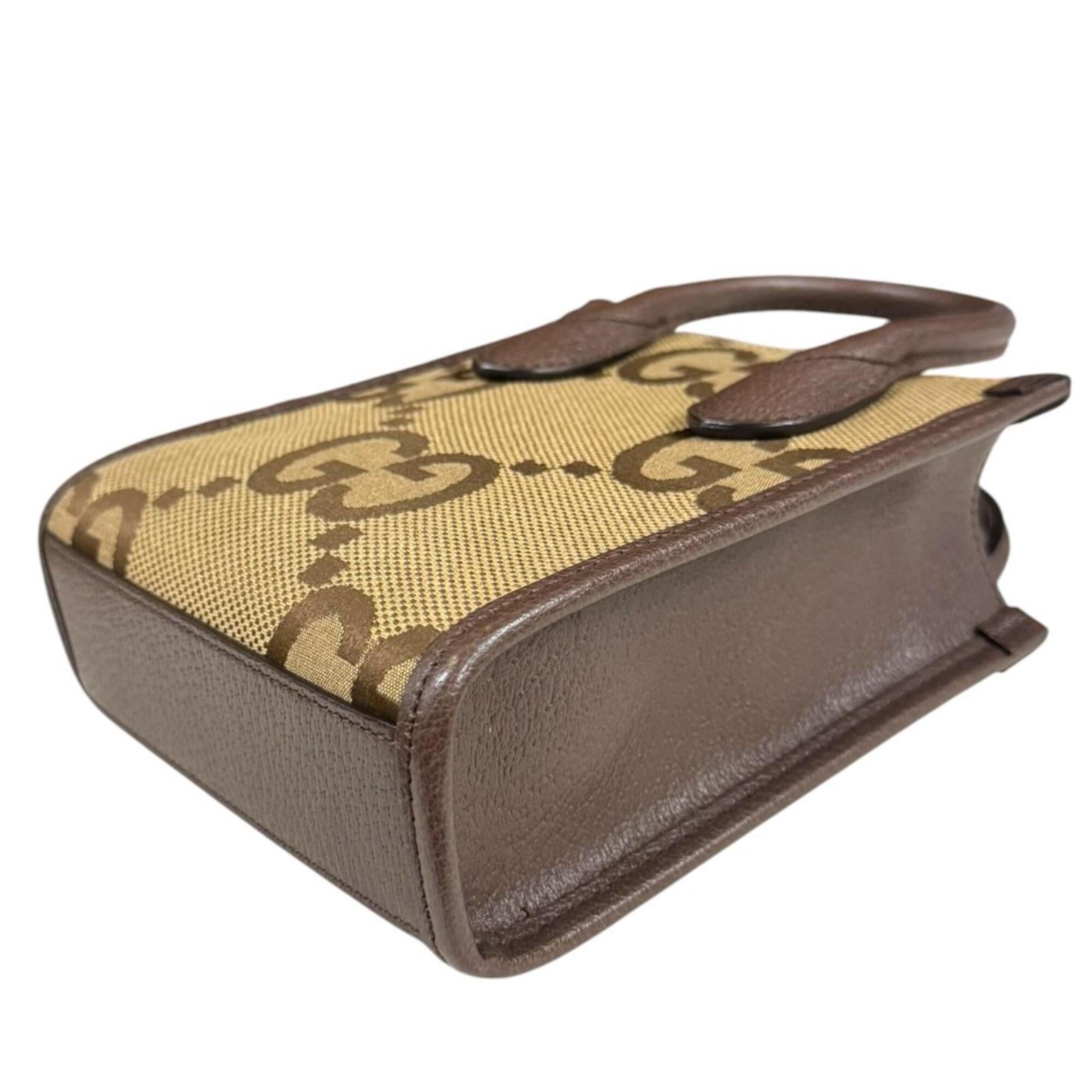 Gucci Gg Canvas Beige Brown Leather Canvas Shoulder Bag (Pre-Owned)