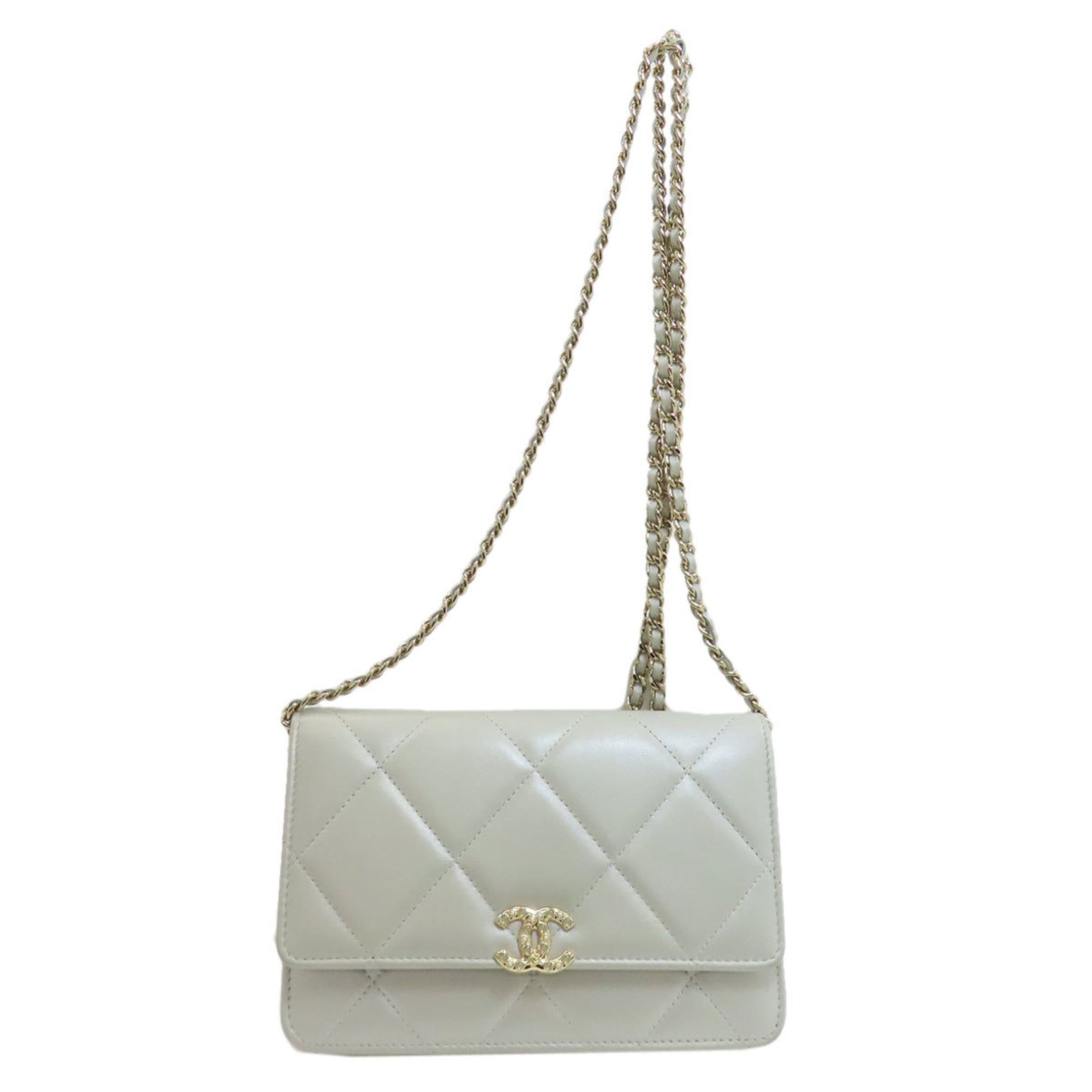 Chanel Light Gray Leather Shoulder Bag (Pre-Owned)