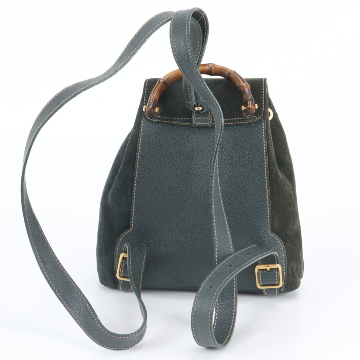 Gucci Green Leather Bamboo Backpack Shoulder Bag (Pre-Owned)