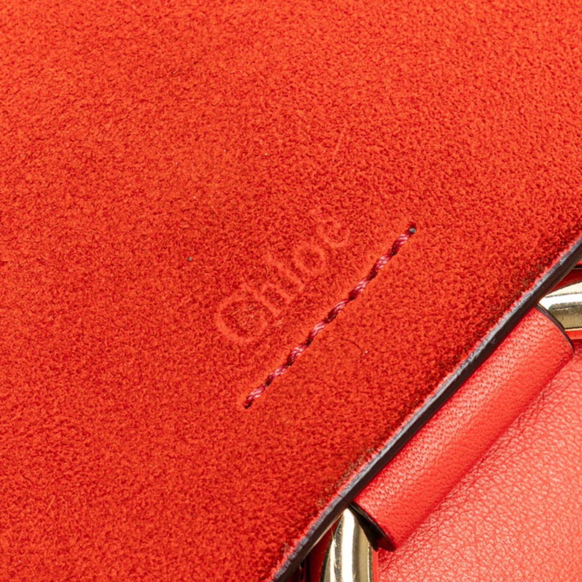 Chloé Red Color Leather Suede Shoulder Bag (Pre-Owned)