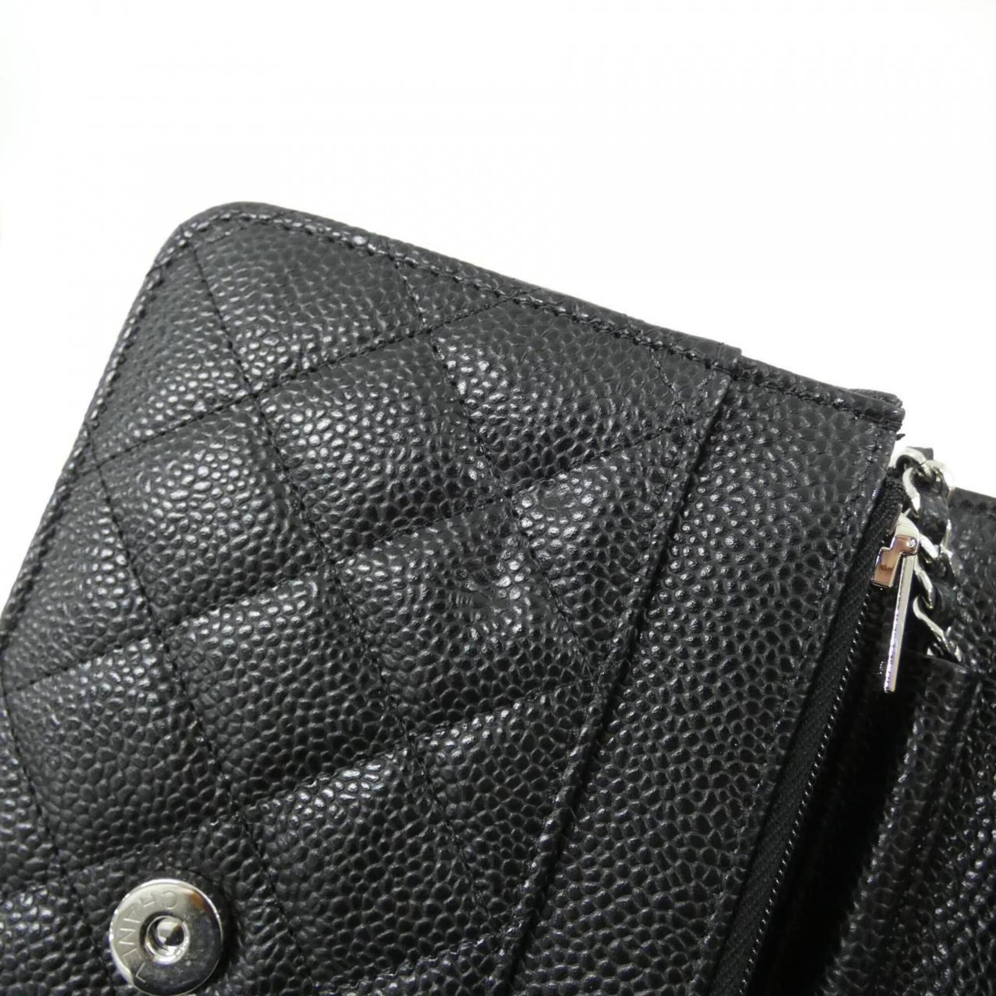 Chanel Black Grained Calfskin Chain/Shoulder Wallet (Pre-Owned)
