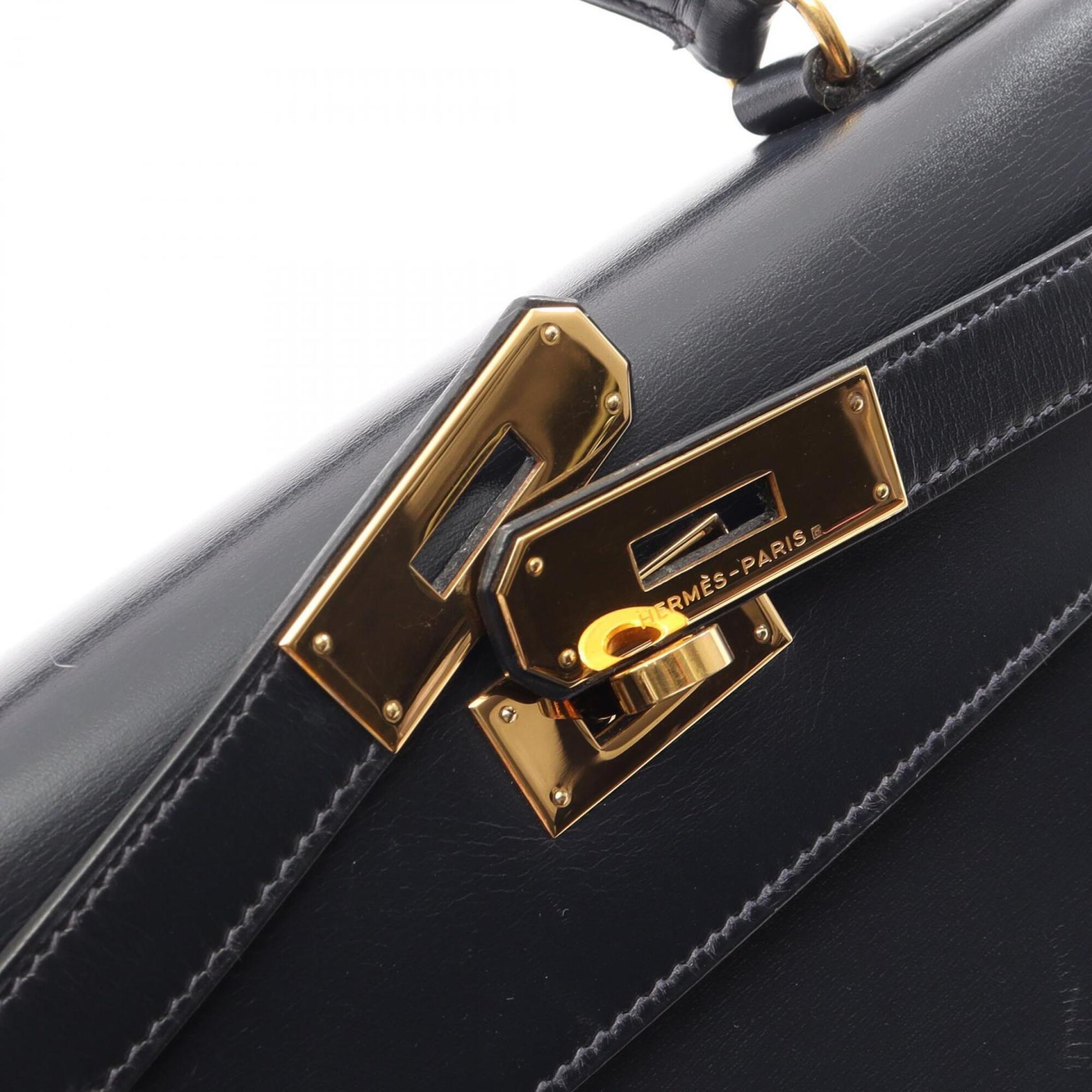 Hermes Blue Indigo Navy Box Calf Leather Handbag (Pre-Owned)