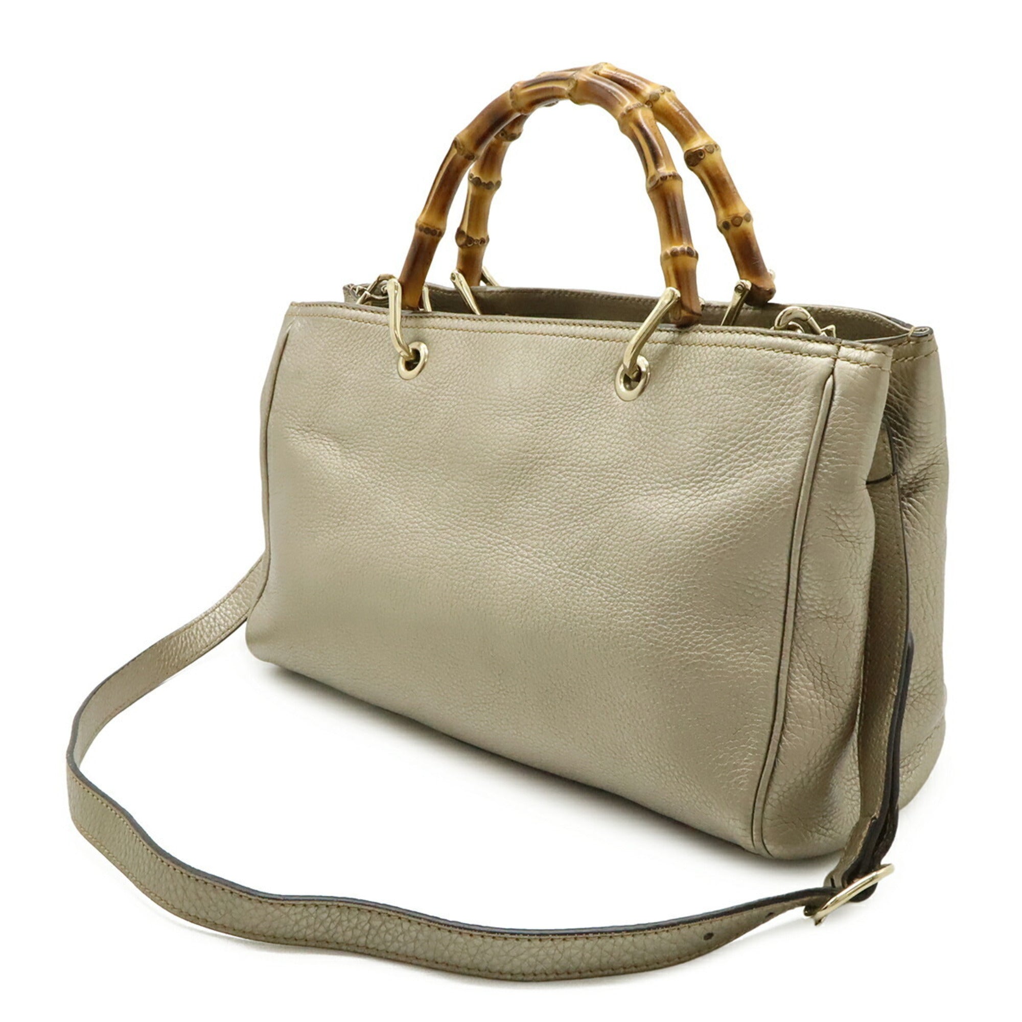 Gucci Champagne Gold Leather Bamboo Handbag Shoulder Bag Tote Bag (Pre-Owned)