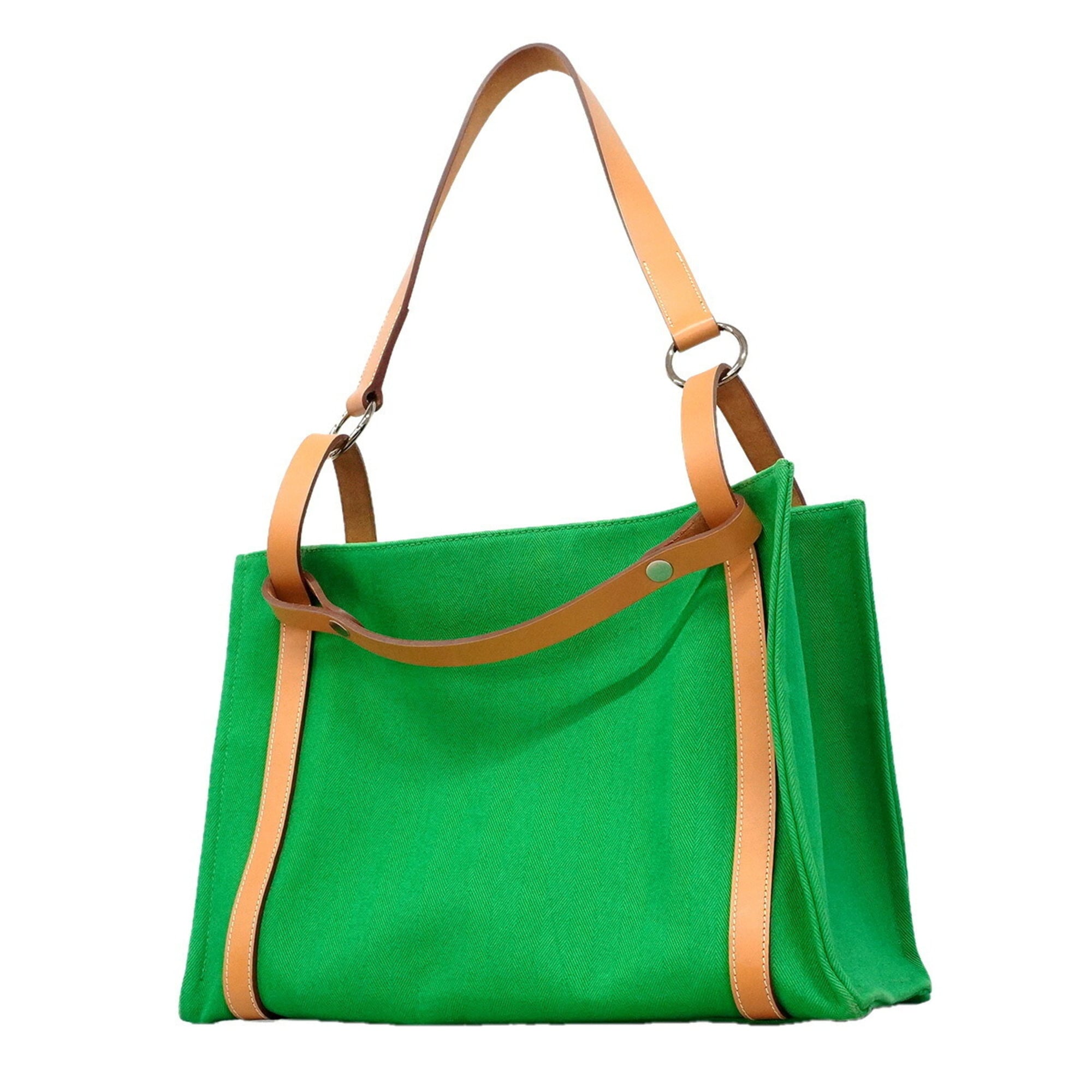 Hermes Green Toile Chevron Shoulder Bag (Pre-Owned)