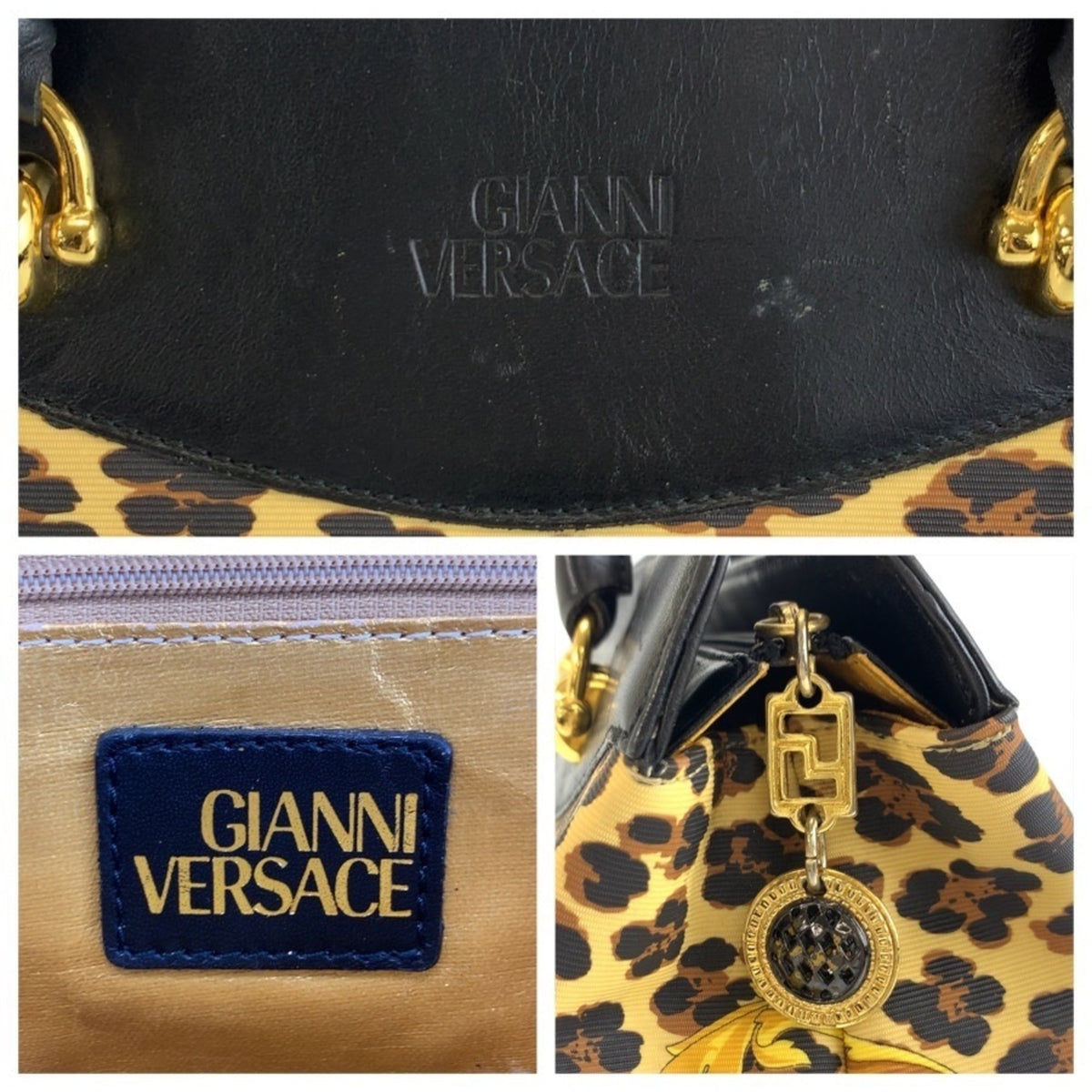 Versace Black Yellow Pvc Leather Handbag Tote Bag (Pre-Owned)