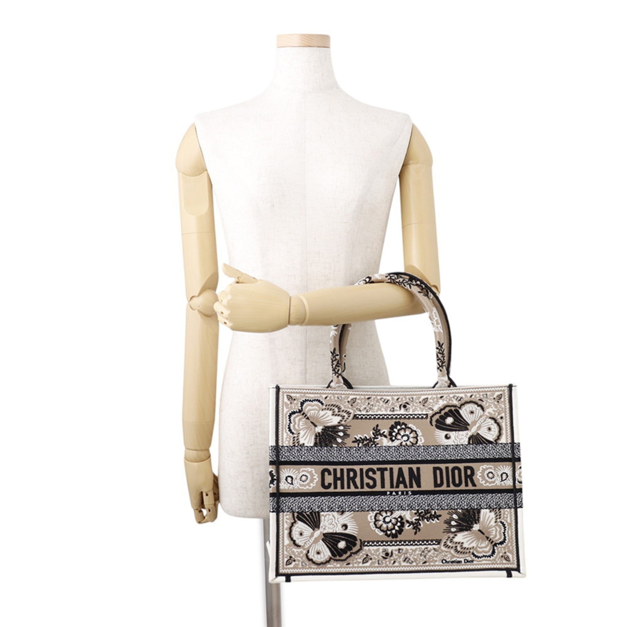 Christian Dior Beige White Canvas Tote Bag (Pre-Owned)