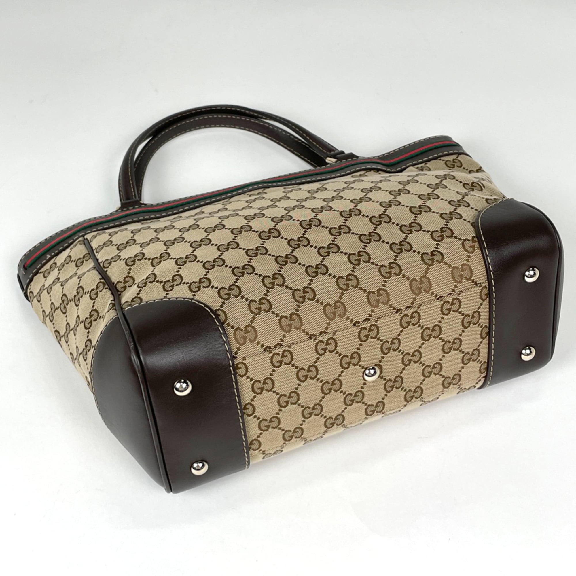 Gucci Sherry Line Brown Gg Canvas Leather Tote Bag (Pre-Owned)