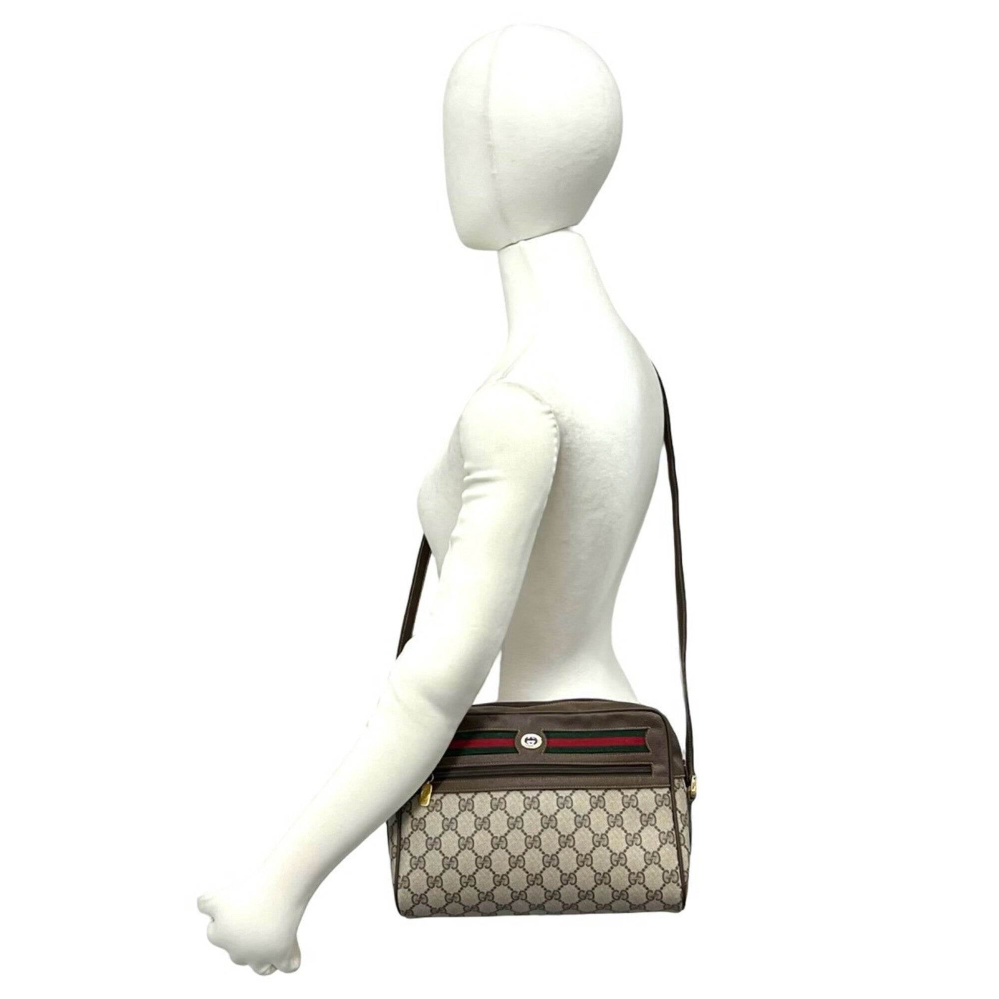 Gucci Brown Green Red Color Leather Pvc Pochette Shoulder Bag (Pre-Owned)