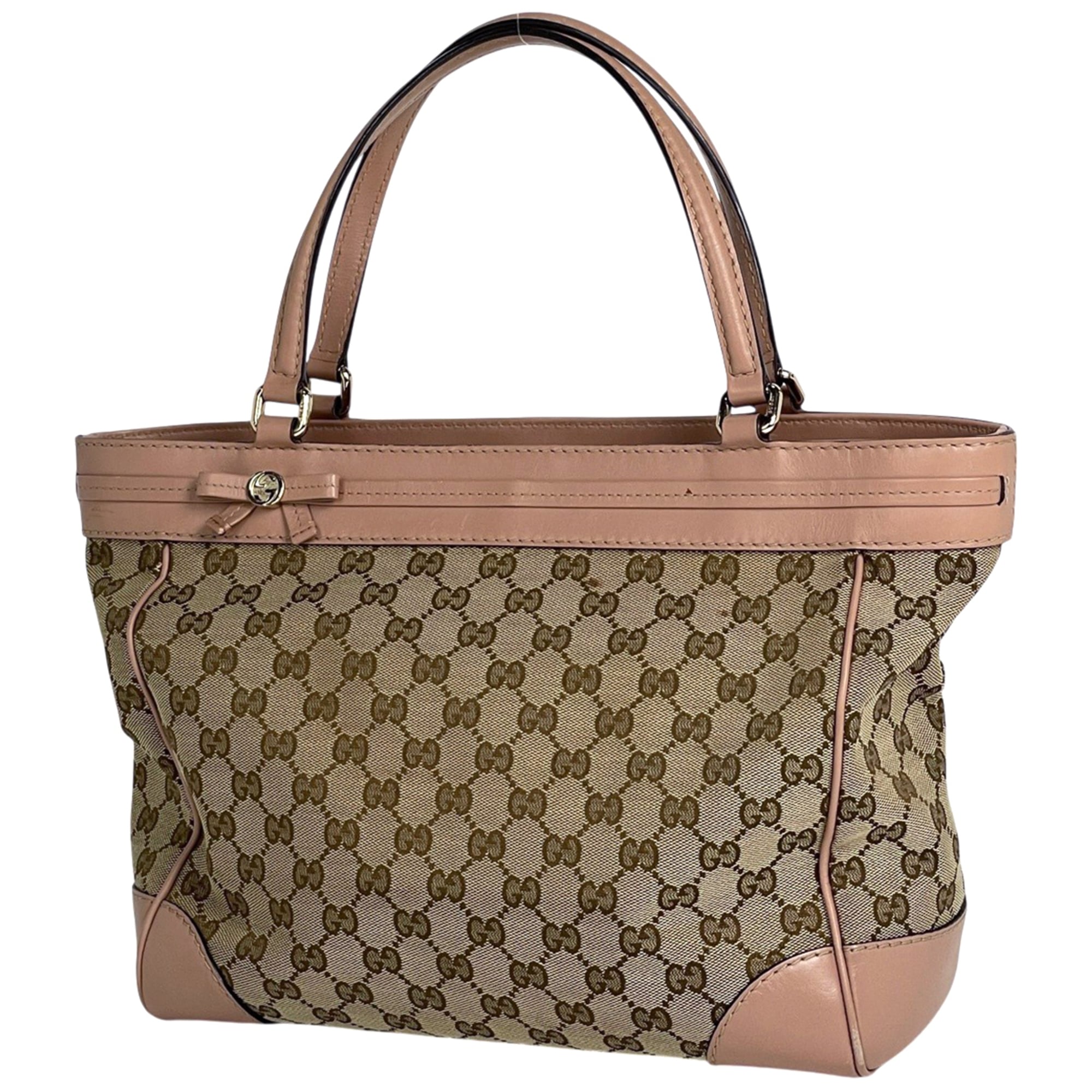 Gucci Gg Canvas Beige Pink Beige Gg Canvas Leather Tote Bag (Pre-Owned)