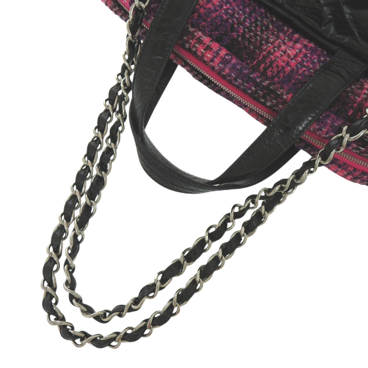 Chanel Black Pink Leather Tweed Handbag (Pre-Owned)