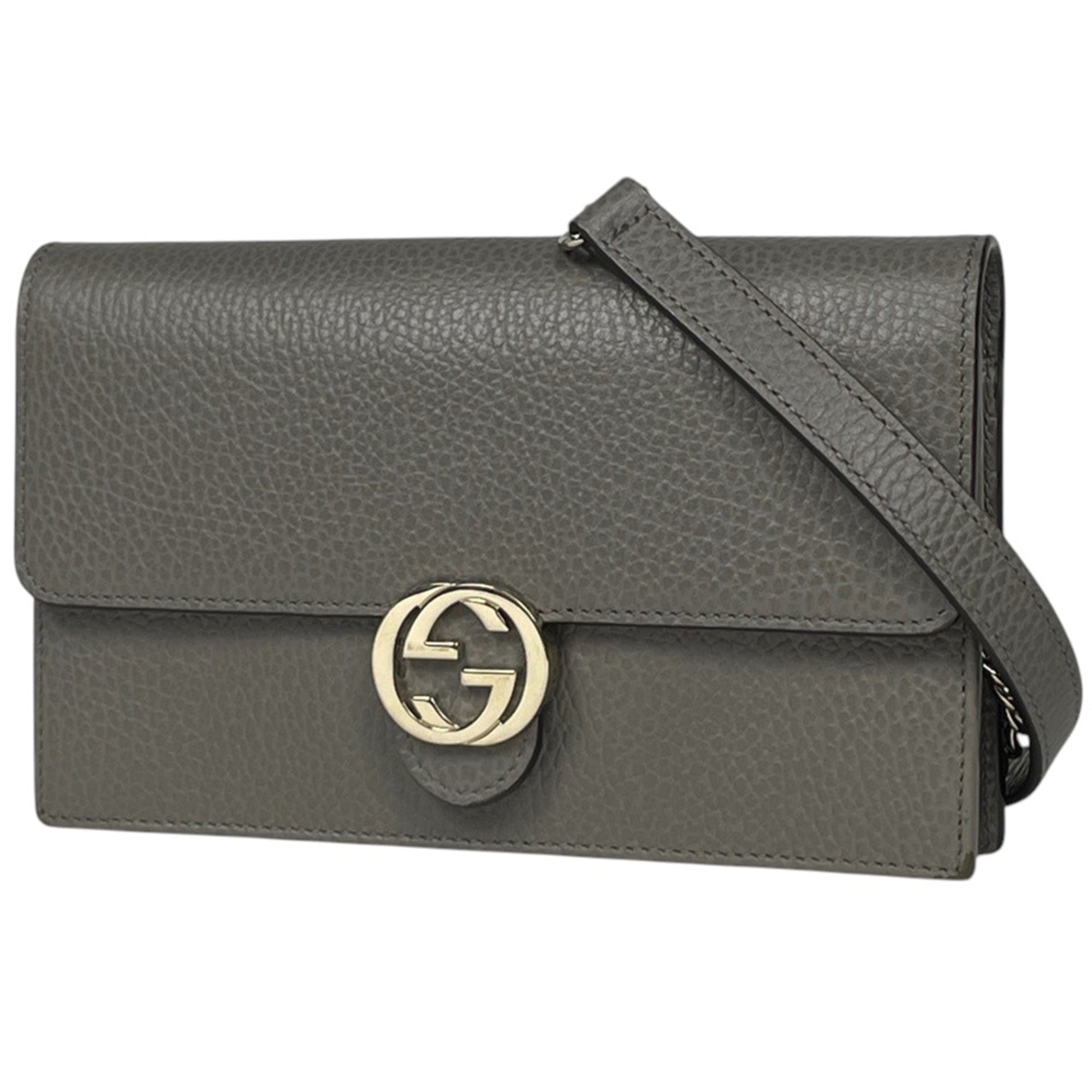 Gucci Gray Leather Chain/Shoulder Wallet (Pre-Owned)