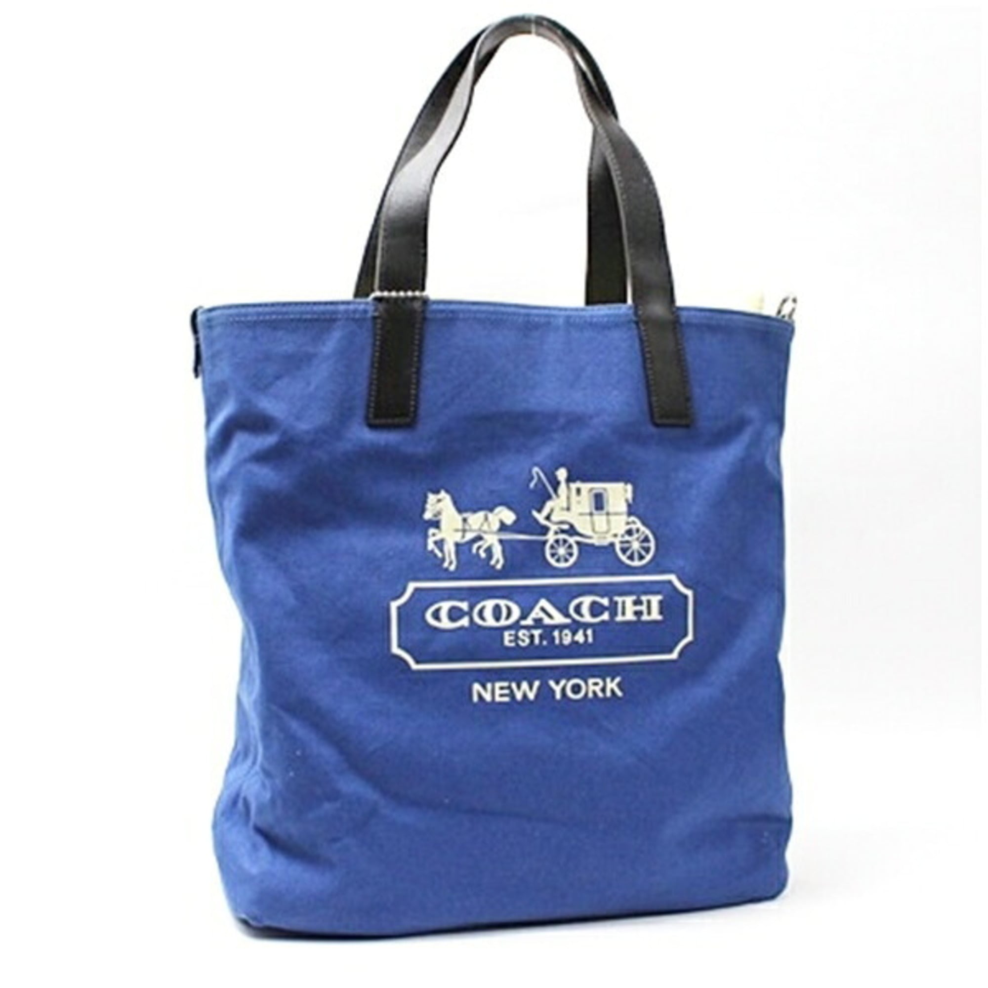 Coach Blue Brown White Leather Canvas Tote Bag (Pre-Owned)