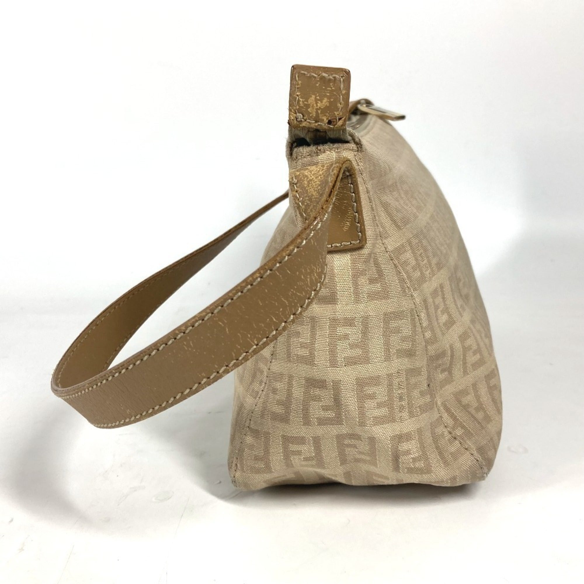 Fendi Beige Leather Canvas Shoulder Bag (Pre-Owned)