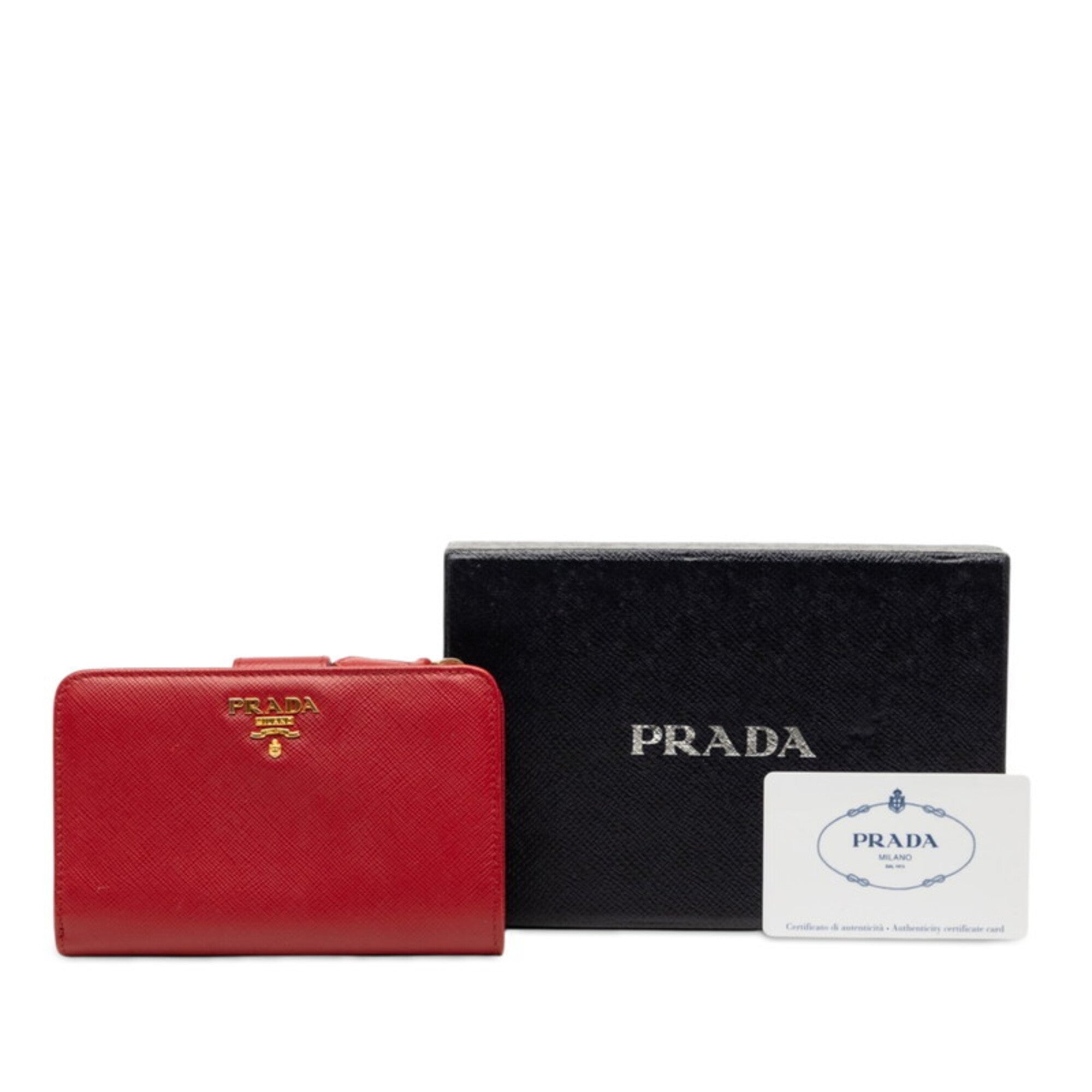 Prada Red Color Leather Wallet (Bi-Fold) (Pre-Owned)