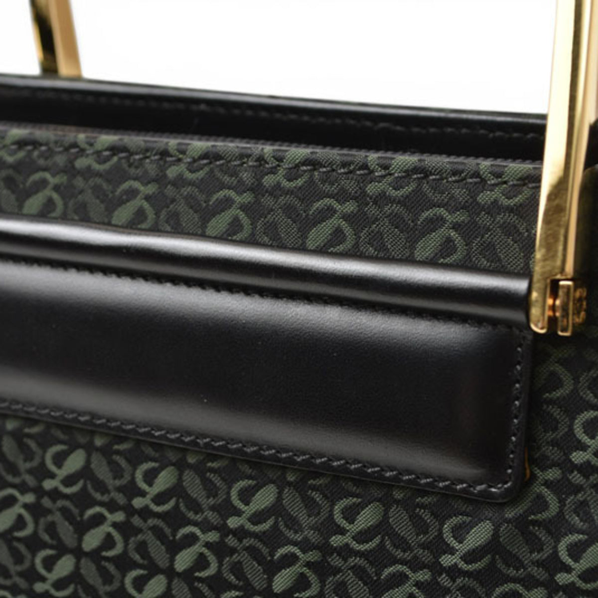 Loewe Black Green Leather Canvas Handbag (Pre-Owned)