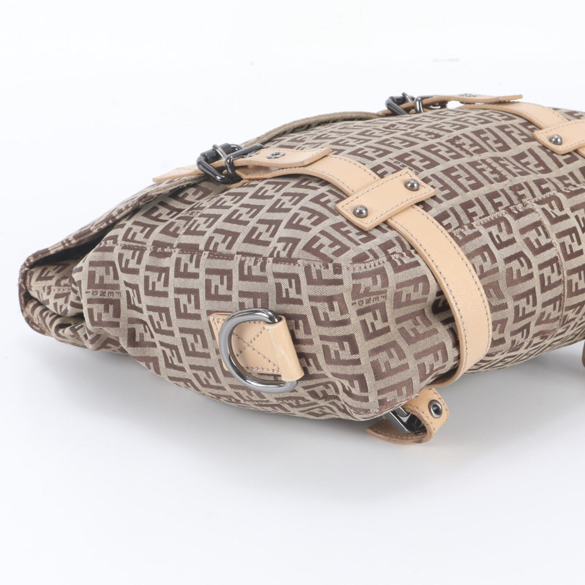 Fendi Brown Leather Canvas Backpack Shoulder Bag (Pre-Owned)