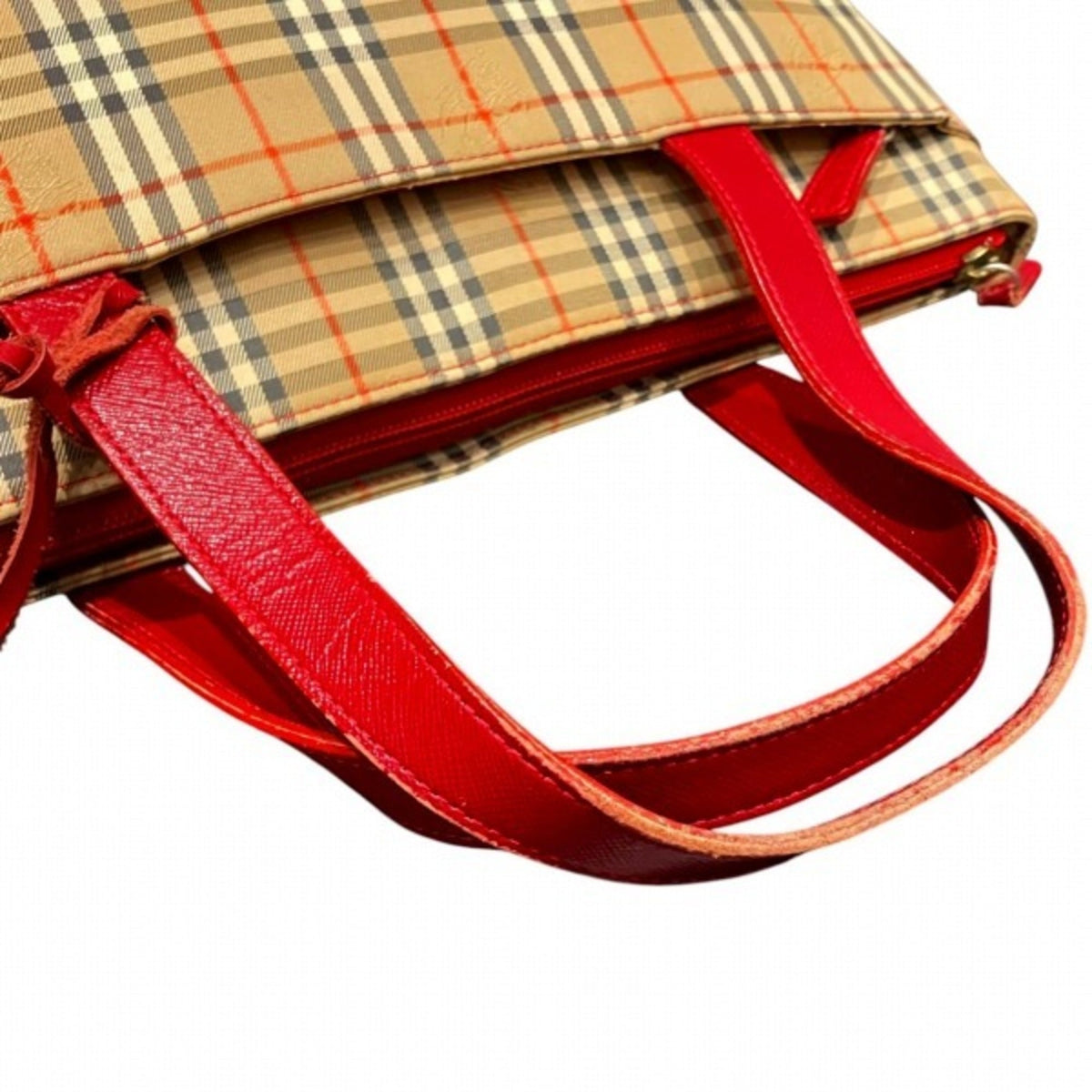 Burberry Beige Red Color Canvas Handbag (Pre-Owned)