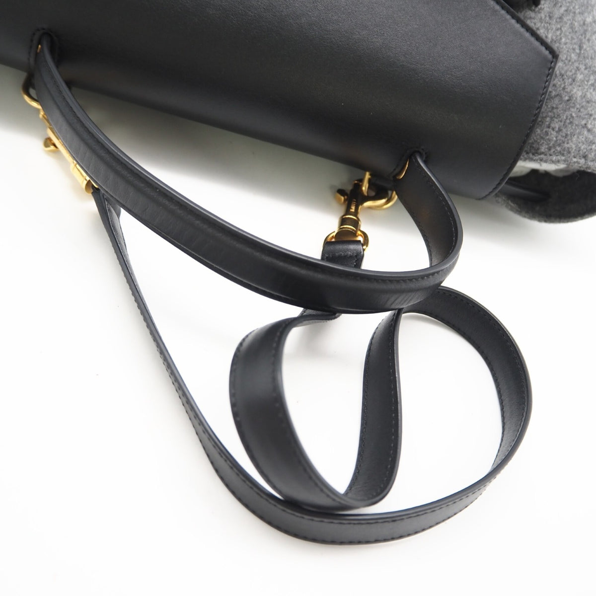 Celine Black Gray Felt Leather Handbag (Pre-Owned)