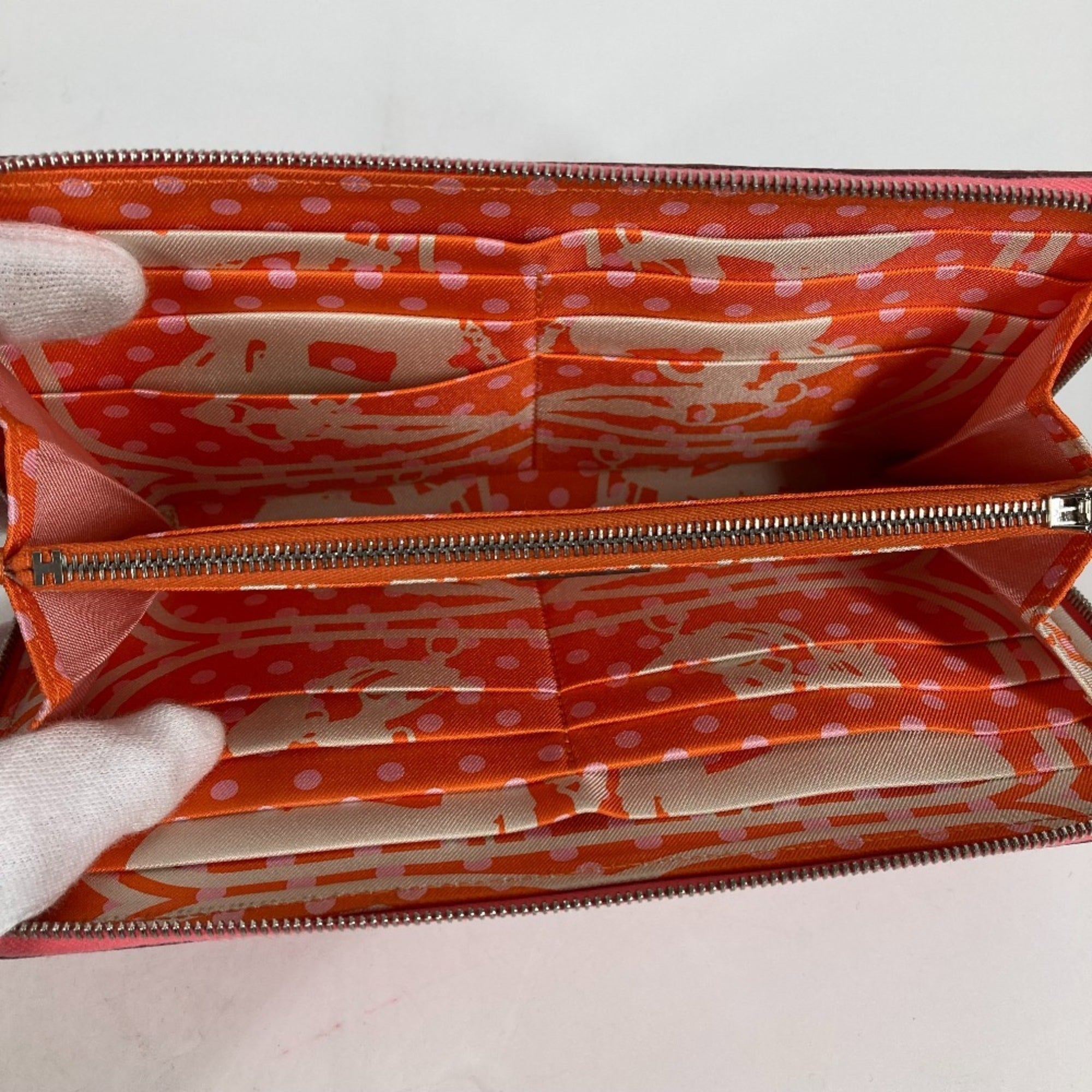 Hermes Silk'in Pink Epsom Leather Long Wallet (Bi-Fold) (Pre-Owned)