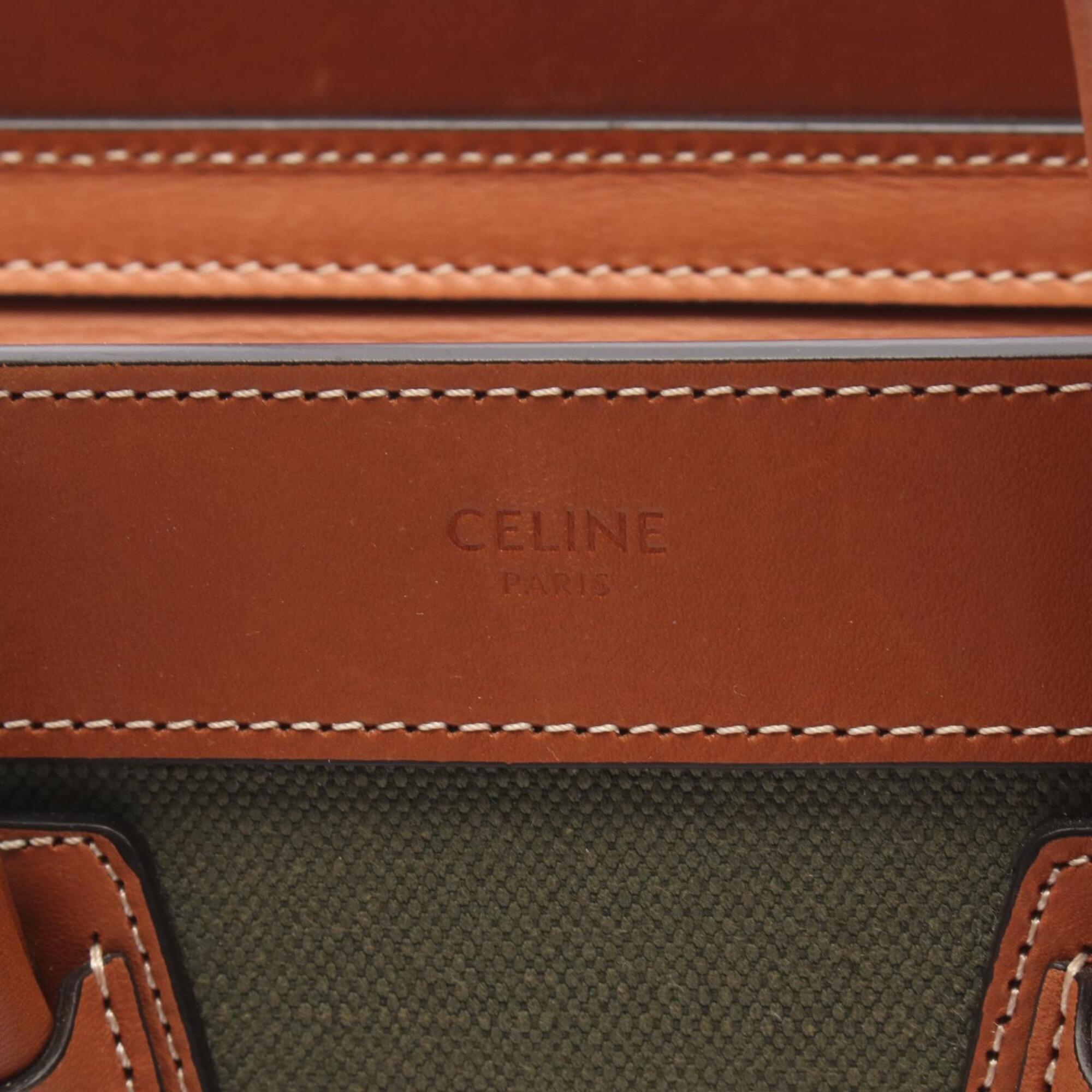 Celine Brown Khaki Canvas Leather Handbag (Pre-Owned)