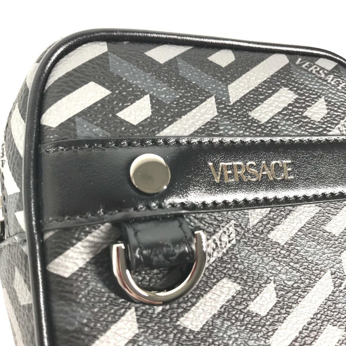 Versace Black Gray Leather Pouch (Pre-Owned)