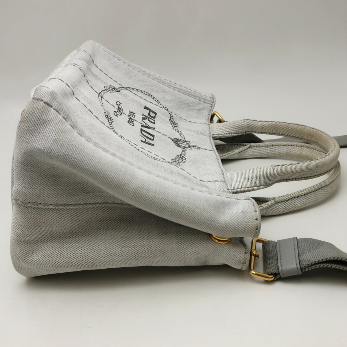 Prada Canapa Gold Cotton Canvas Handbag (Pre-Owned)