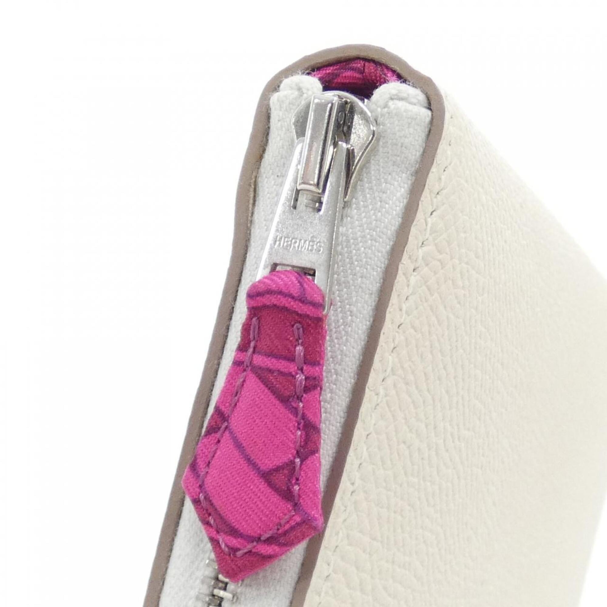 Hermes Rose Tyrien White Epsom Leather Silk Long Wallet (Bi-Fold) (Pre-Owned)