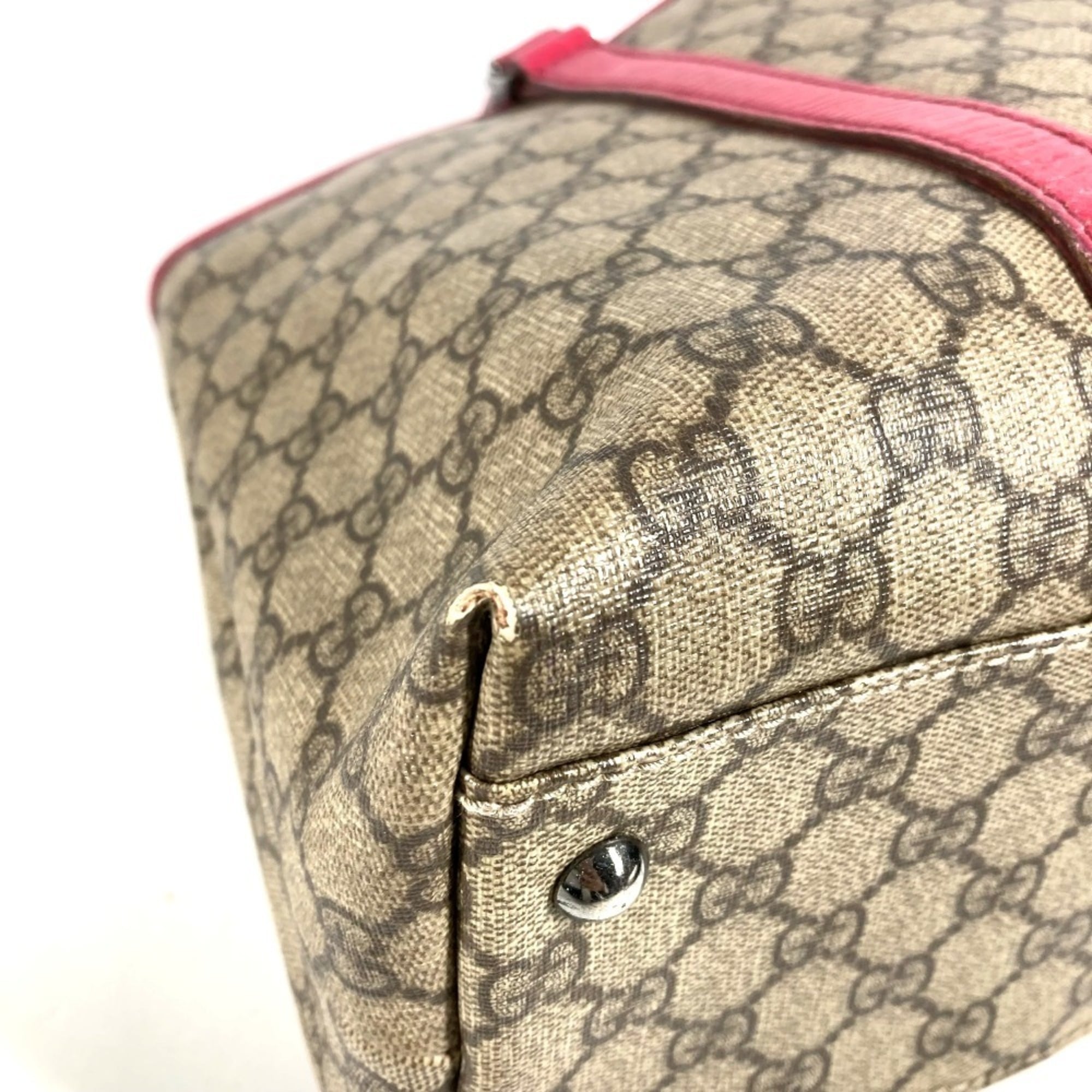 Gucci Beige Pink Gg Supreme Canvas Leather Shoulder Bag Tote Bag (Pre-Owned)