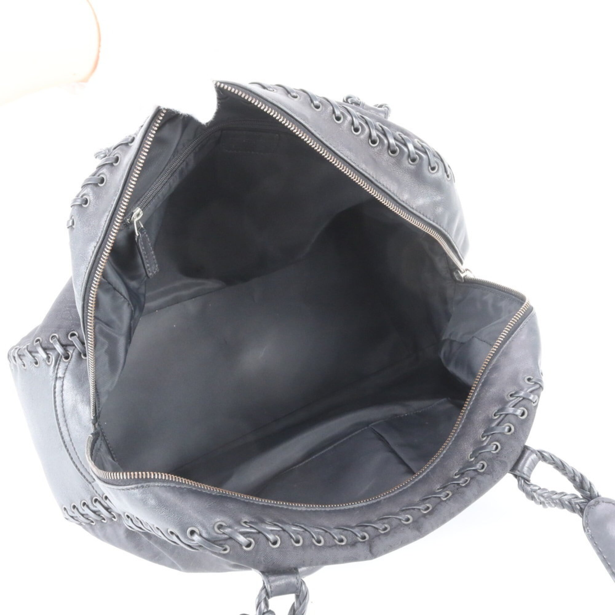 Christian Dior Black Leather Nylon Handbag Shoulder Bag Tote Bag (Pre-Owned)