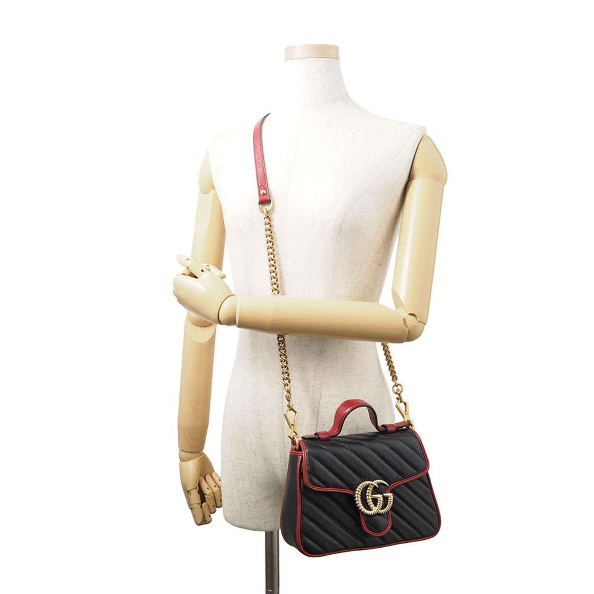 Gucci Gg Marmont Black Red Color Leather Handbag Shoulder Bag (Pre-Owned)