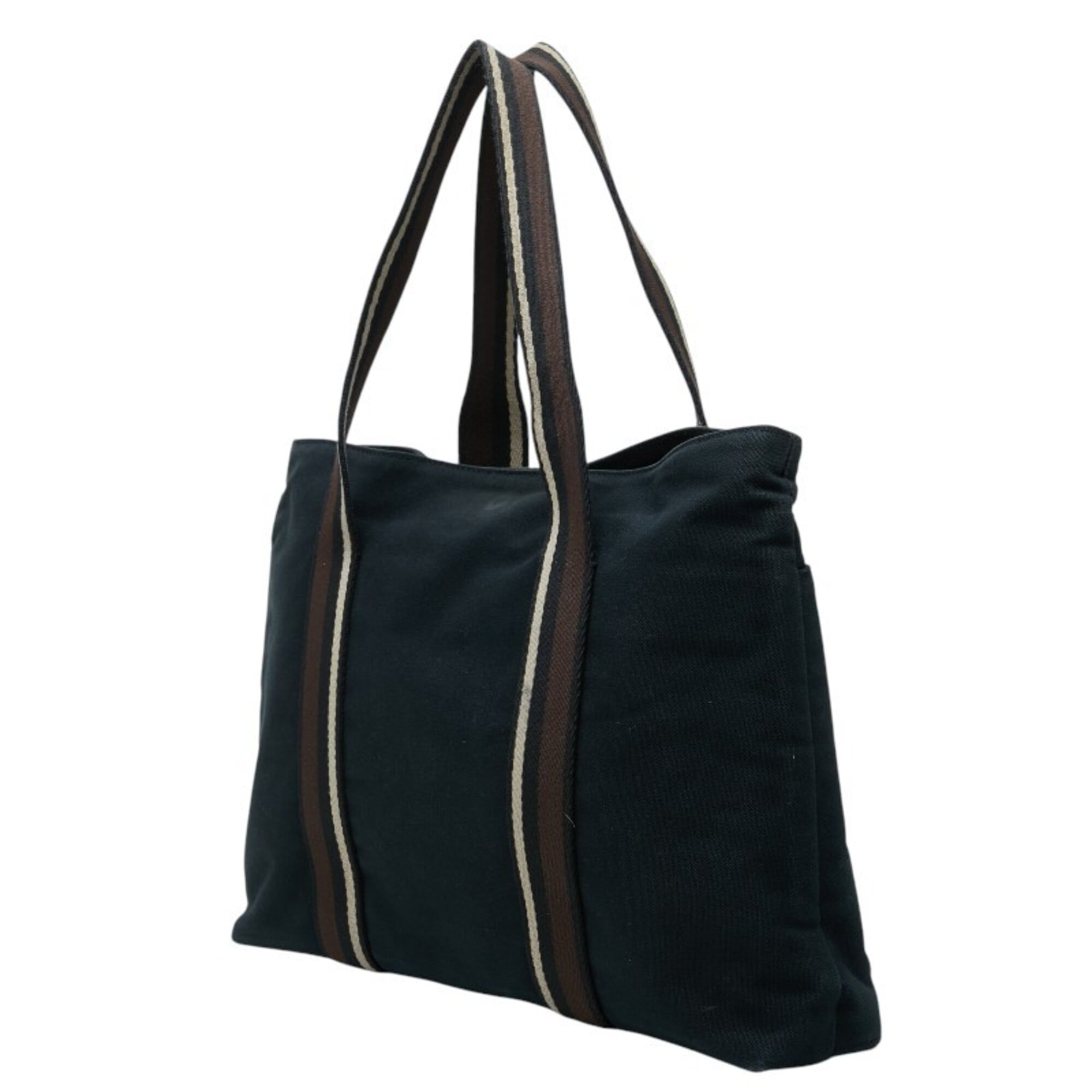 Hermes Troca Horizontal Black Brown Canvas Leather Shoulder Bag Tote Bag (Pre-Owned)