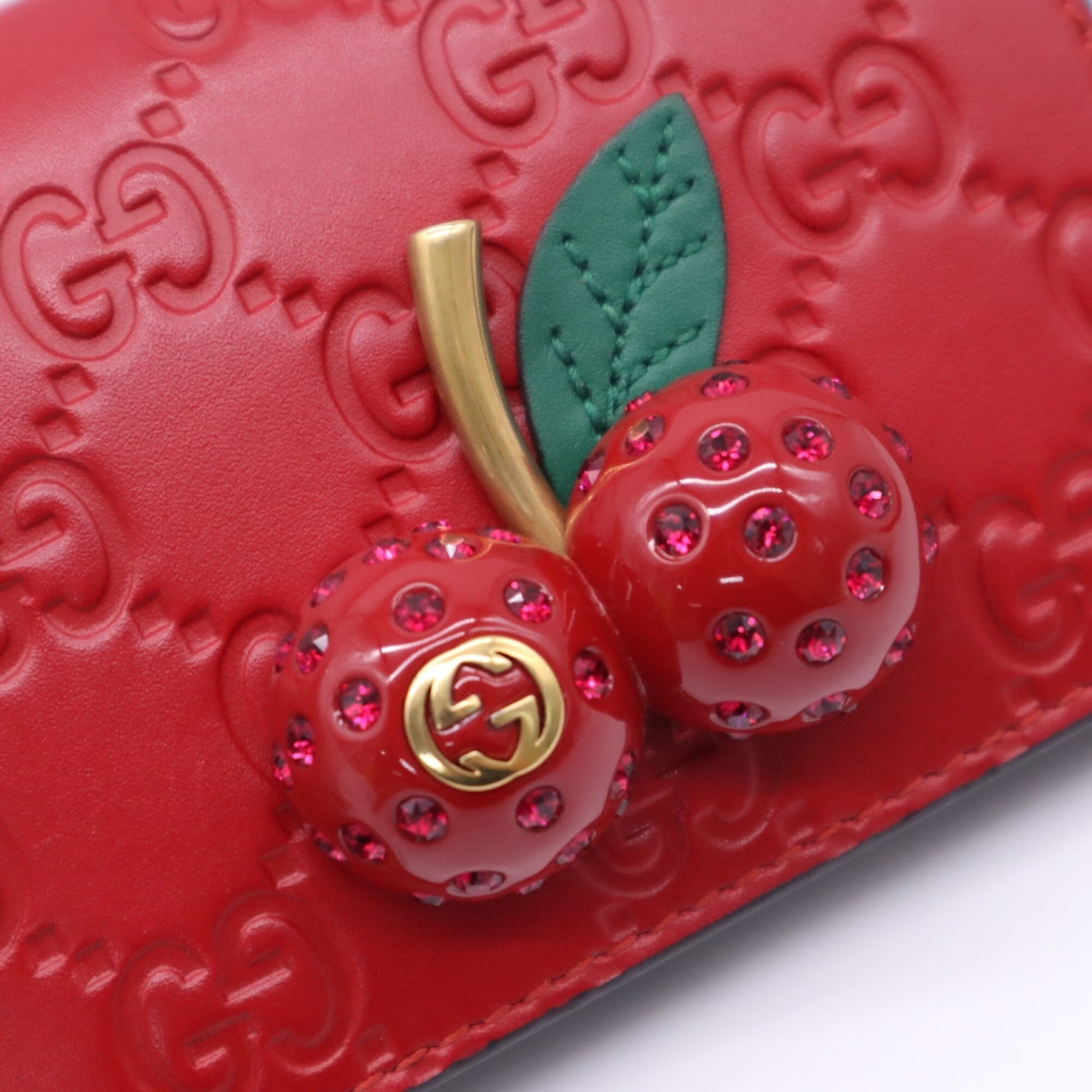 Gucci Gg Supreme Green Red Color Leather Wallet (Bi-Fold) (Pre-Owned)